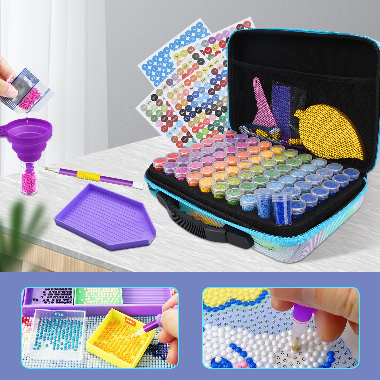 Diamond Painting Kit Completo,Diamond Painting Accessori,70 Slots Diamant Painting Accessori,Strumenti di Pittura Diamante,per Fai da Te,Gioielli,Artigianato d'Arte E Punto Croce