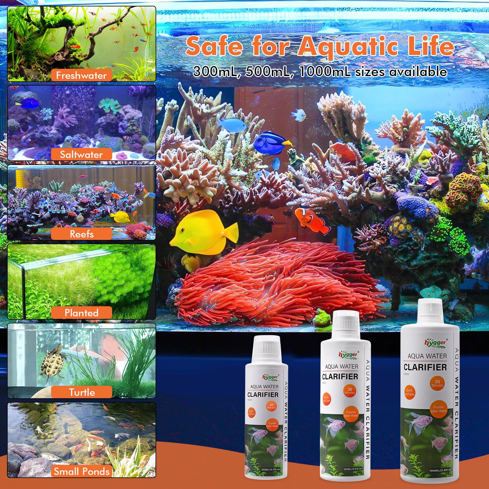 hygger Clarificateur d'eau pour aquarium, pour aquarium, eau douce et salée, 1000 ml