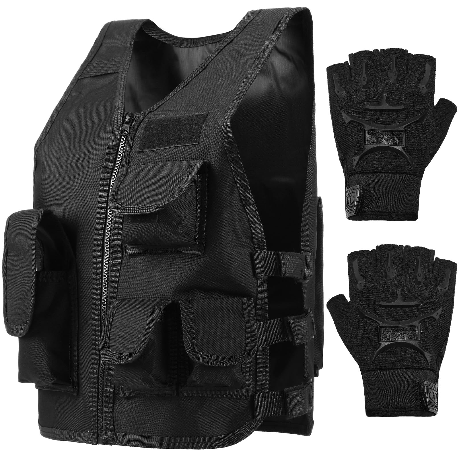 SATINIOR Tactical Vest Airsoft Paintball Combat Breathable Vest Outdoor with Half Finger Fingerless Short Gloves