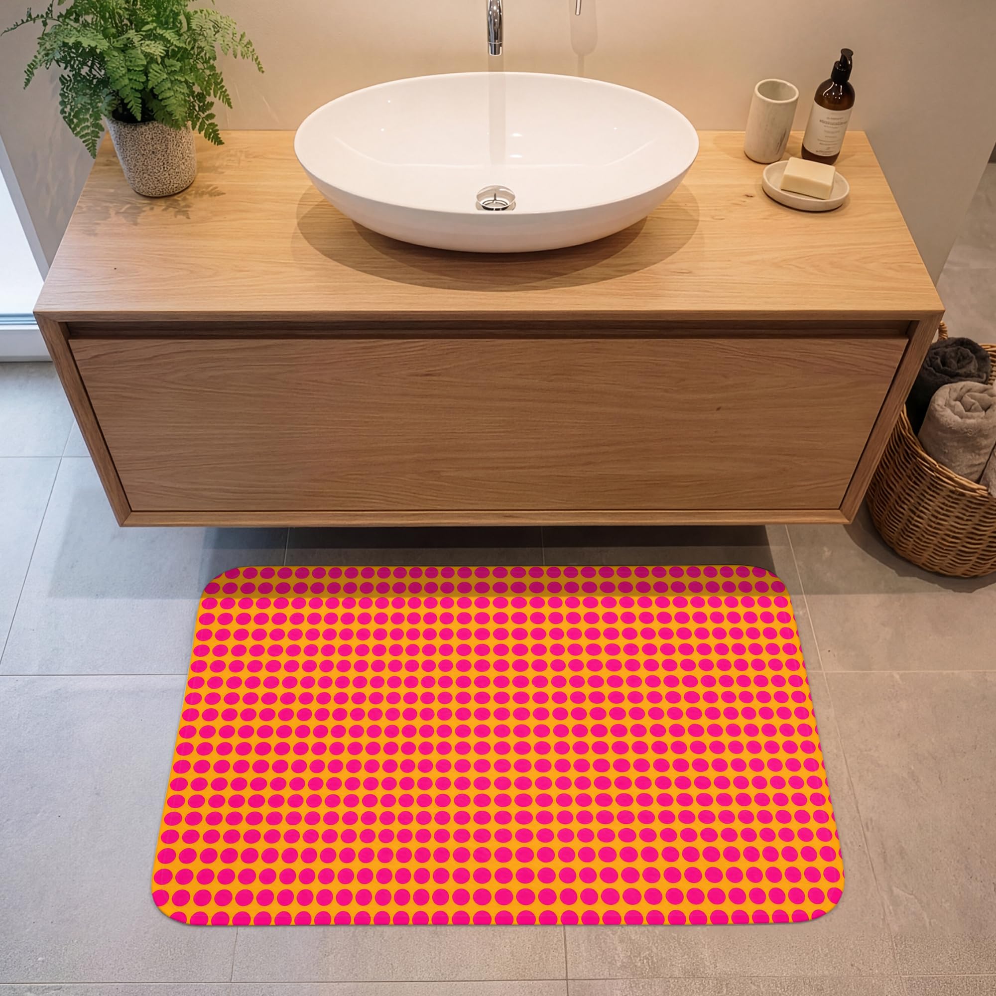 Tapis Douche Rectangulaire 90x60 cm Bain Decoration Absorbant Antidérapant Lavable Non Slip Bath Mat Accessoire Baignoire Pois - Motif - Orange