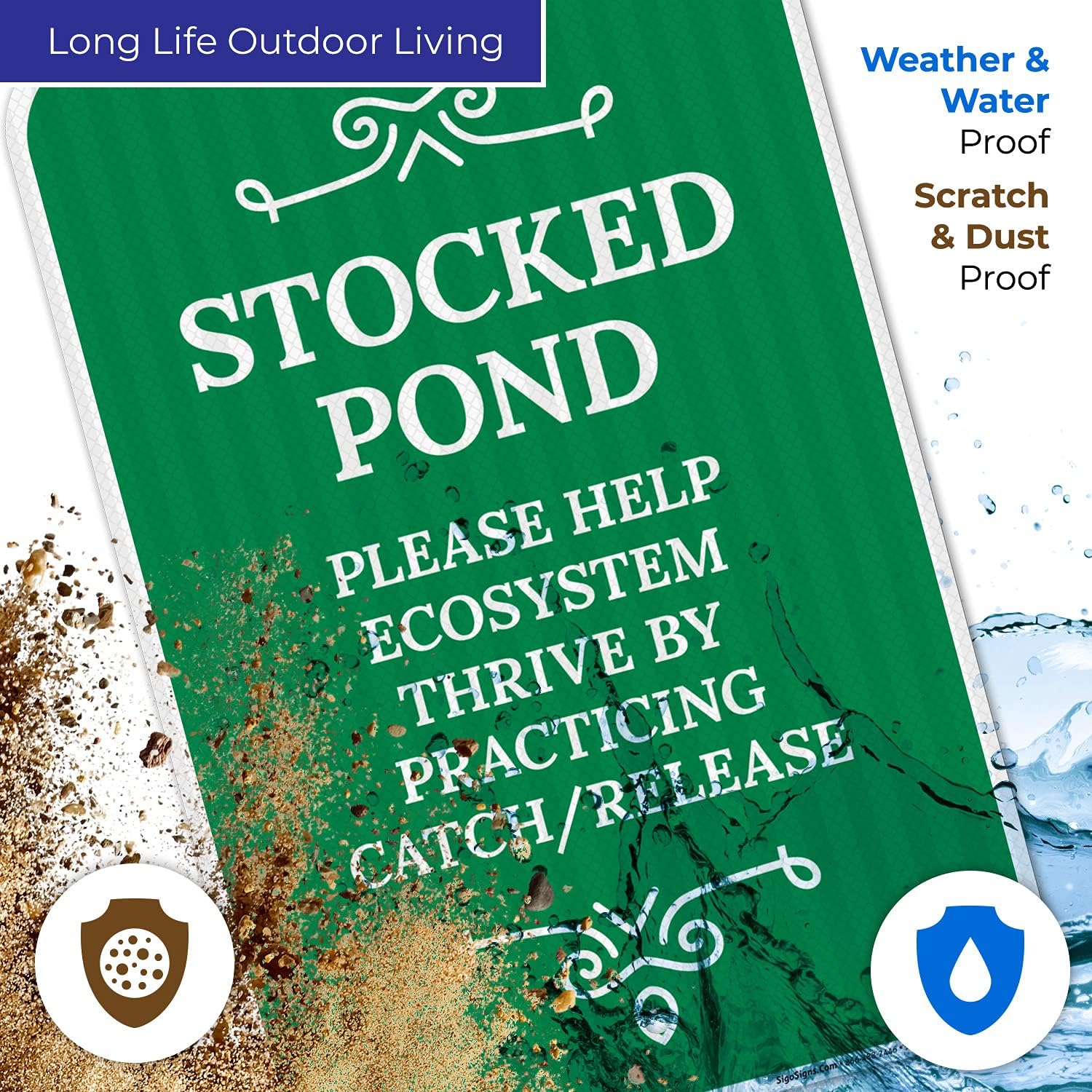 Stocked Pond Please Help Ecosystem Thrive by Practicing Catch Release Sign, 12x18 Inches, 3M EGP Reflective .063 Aluminum, Fade Resistant, Made in USA