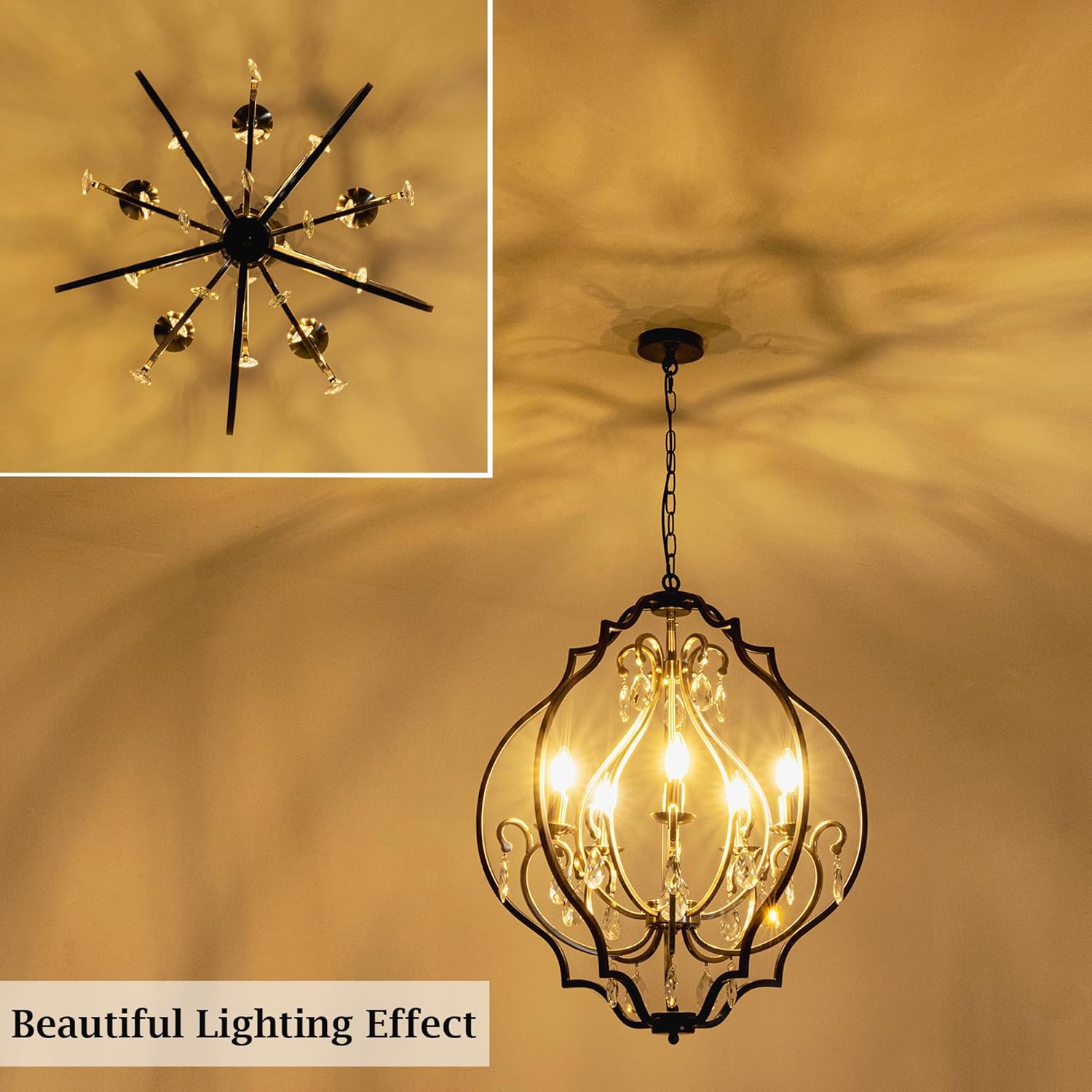 TOCHIC 5 Lights Farmhouse Chandelier, Rustic Orb Chandeliers for Dining Room, Black Crystal Chandelier Light Fixture for Living Room, Bedreoom, Hallway, Nickel, D 27"