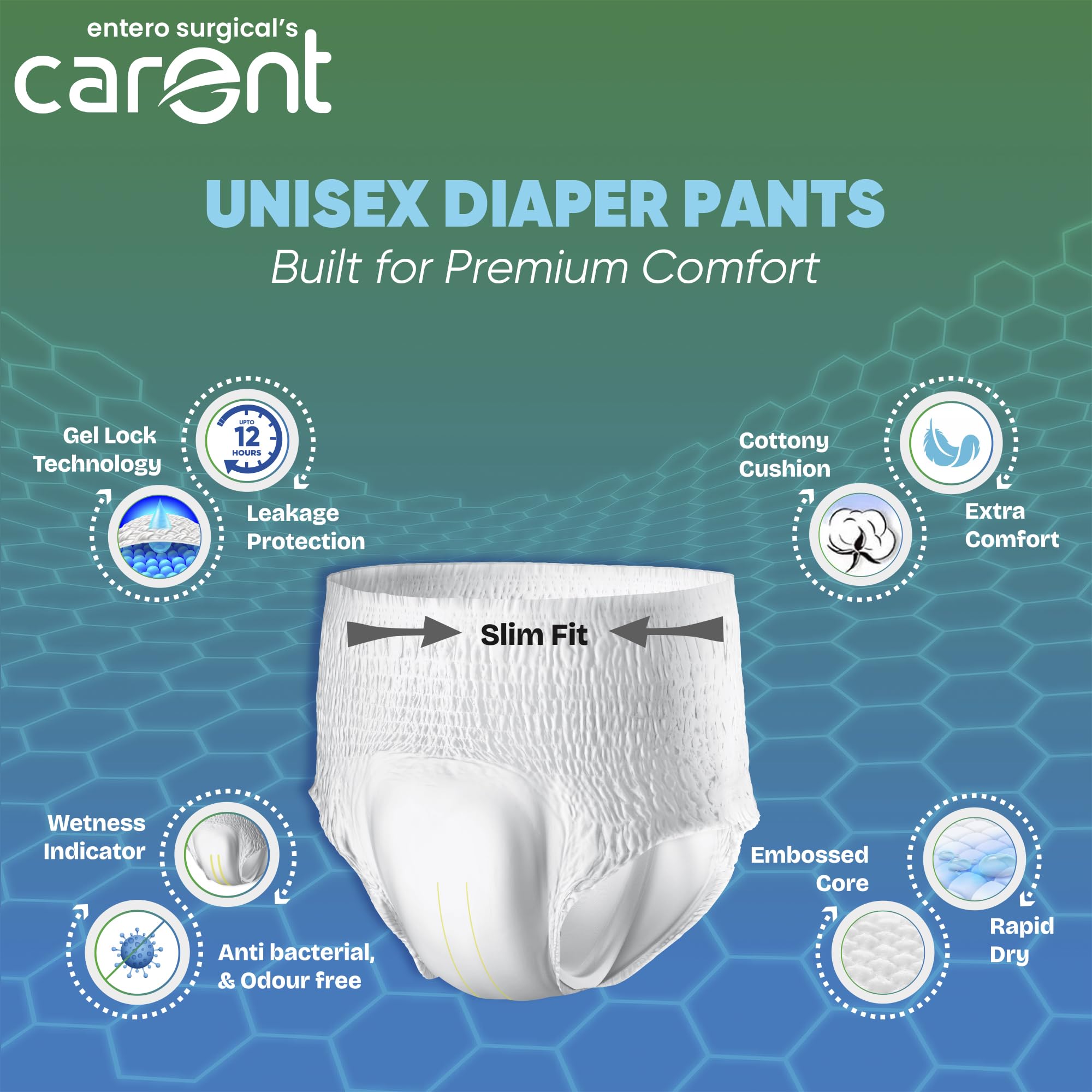 Carent Premium Adult Diaper Pants | Anti Bacterial & Rash Free Unisex Diaper with Wetness Indicator & Odour Control | 12 hr. Leakage-Protection Adult Diaper Large Size, 10 Pcs Each, Pack of 1 1
