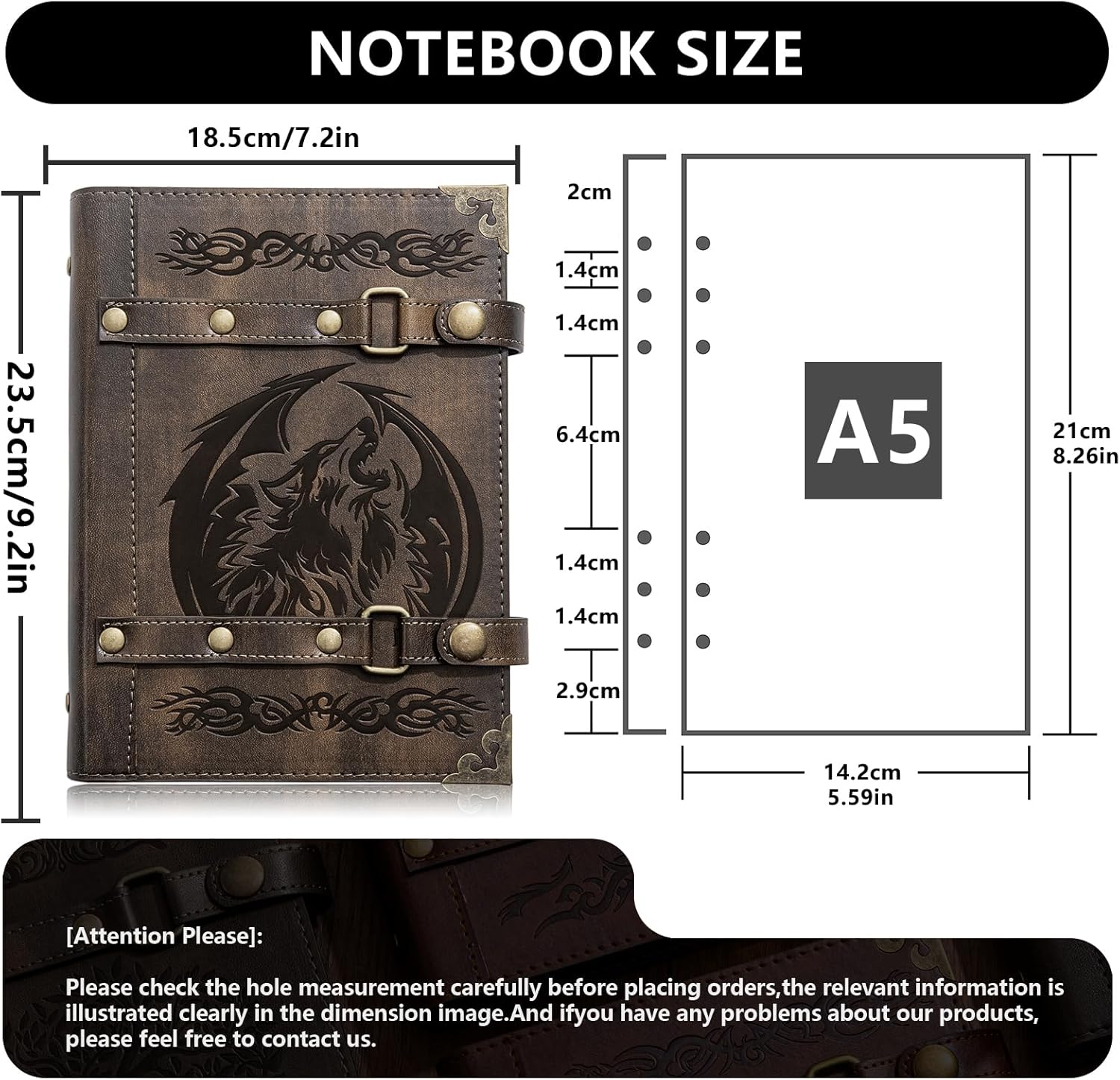 DUROTAN DND Notebook Wolf Journal For Men Women - 400 pages Vintage Leather Notepad Notebook Diary D&d GM Gifts Dungeons And Dragons Accessories(7-Khaki-Wolf)