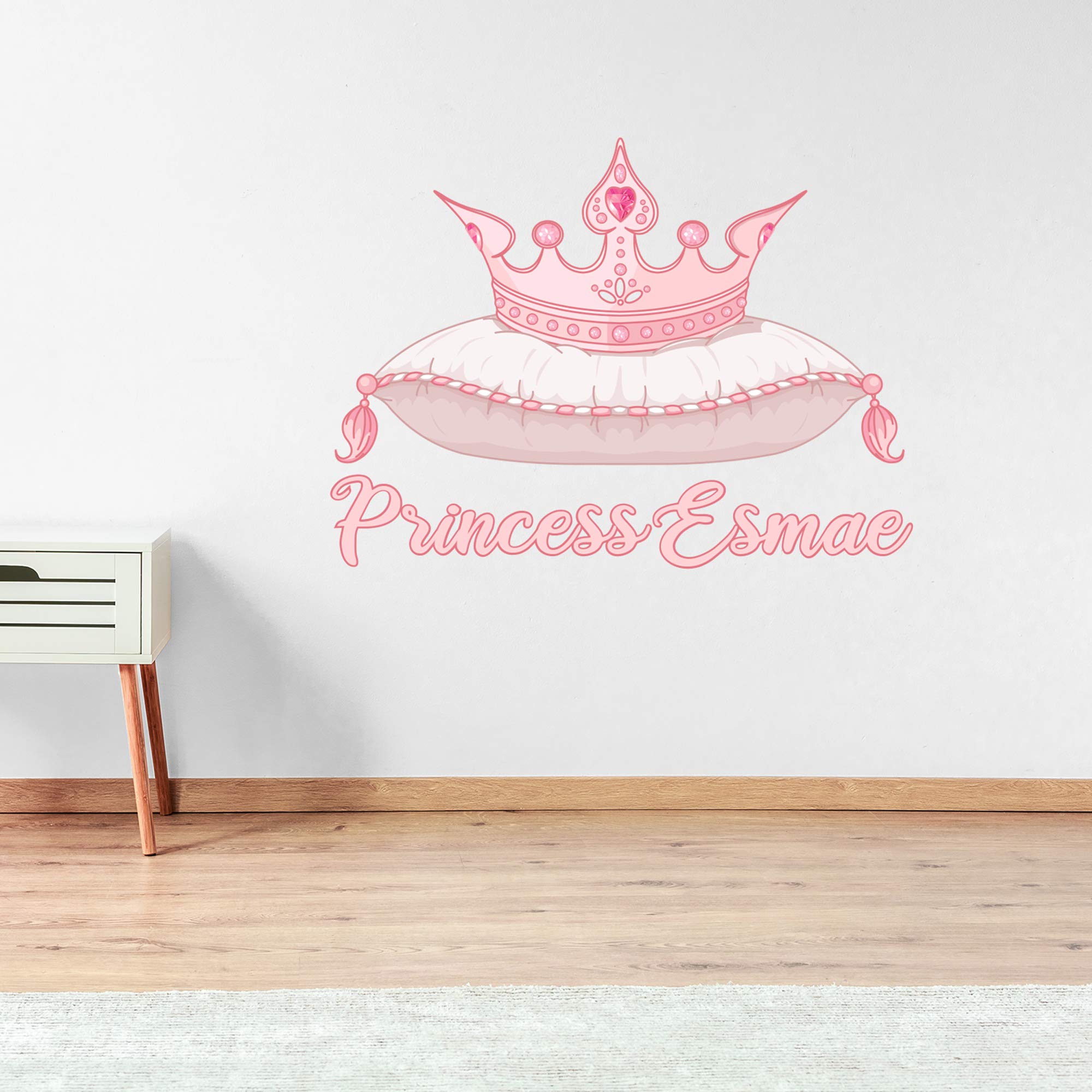 Personalised Name Princess Crown On Pillow Wall Sticker Bedroom Art Decal Mural Kids (60cm Width x 45cm Height)
