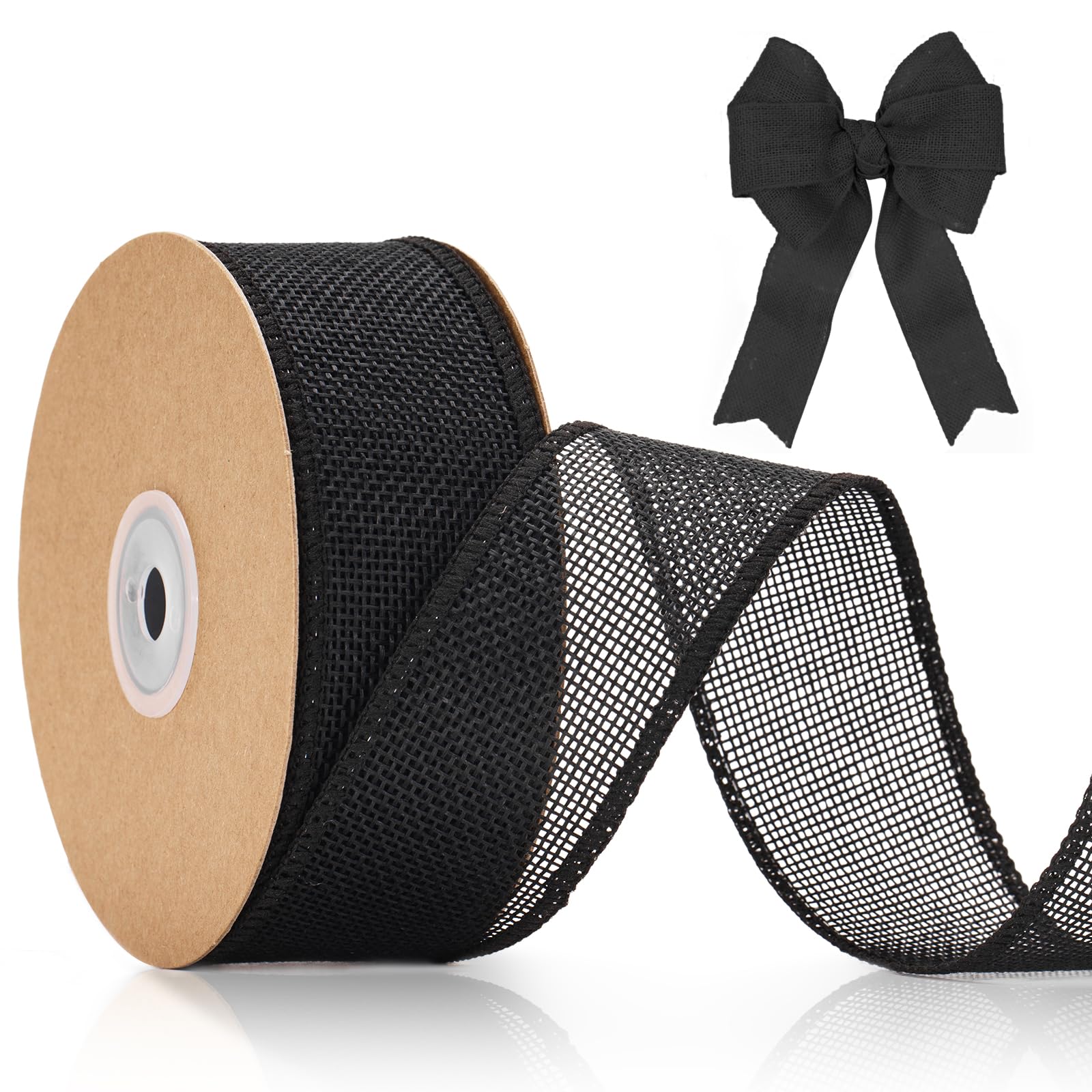 jijAcraft 4CM Black Wired Burlap Ribbon: 10m Hessian Ribbon Roll Natural Wired Hessian Ribbons Rustic Burlap Ribbons for Gift Wrapping Bows