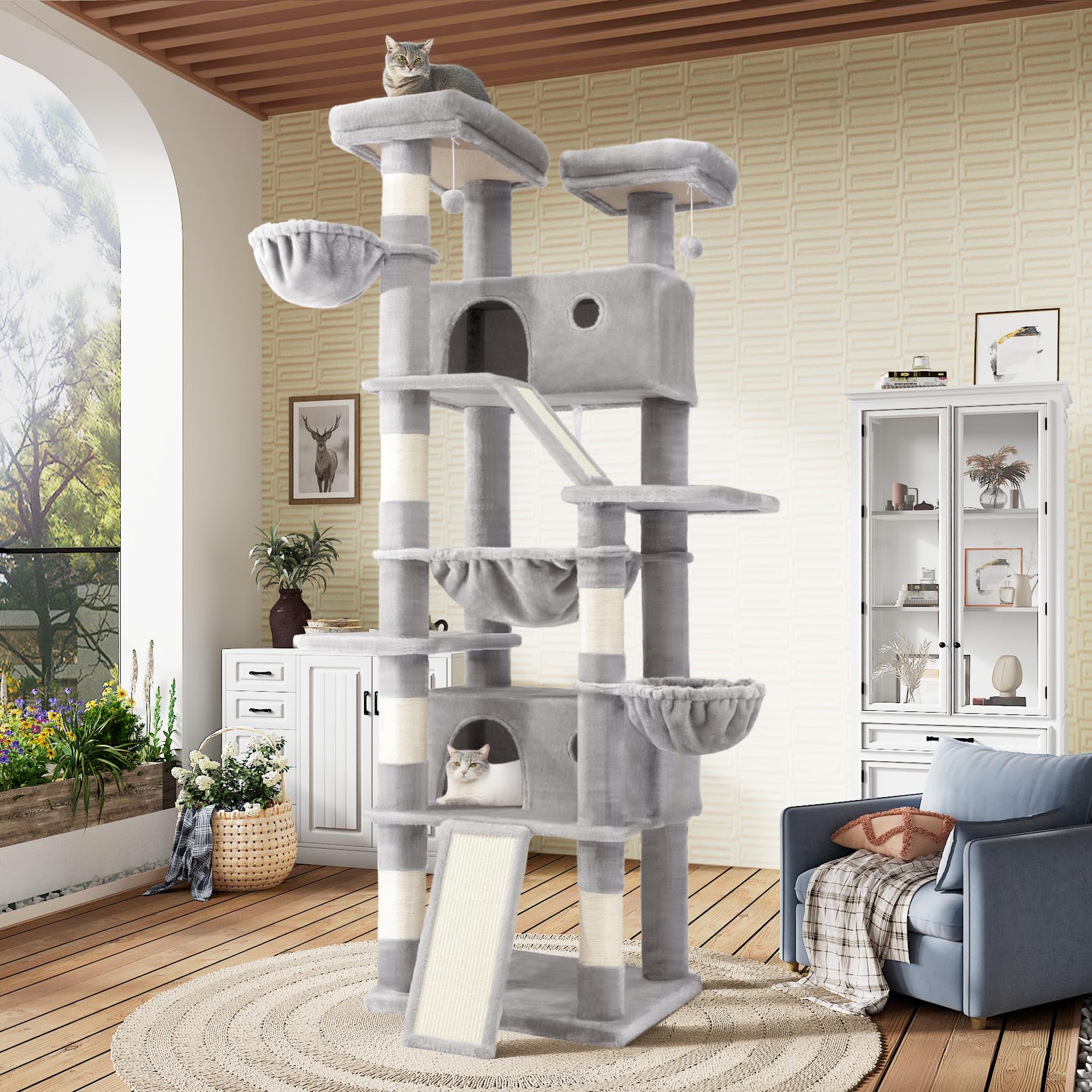 SHA CERLIN 81in Multi-Level Tall Cat Tree Tower for Indoor Kitties/Larger Cat