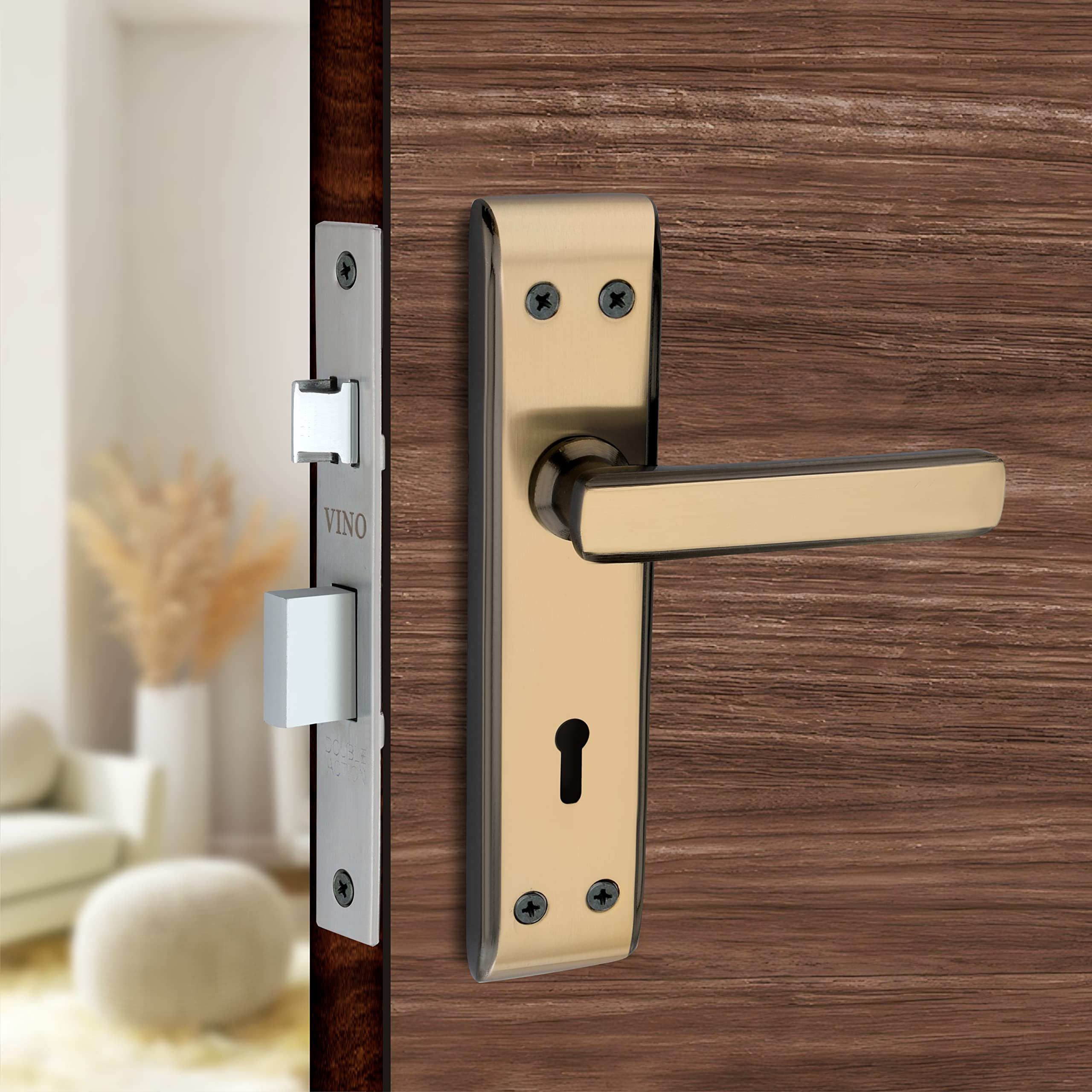 Vino Heavy Duty Mortise Handle Door Locks for Main Door/Main Door Lock Handle Sets/Heavy Hudka Door Lock Body with 3 Key Double Action Mortise Lock for Door/Door Locks for Home (VMH038-HL-BG)