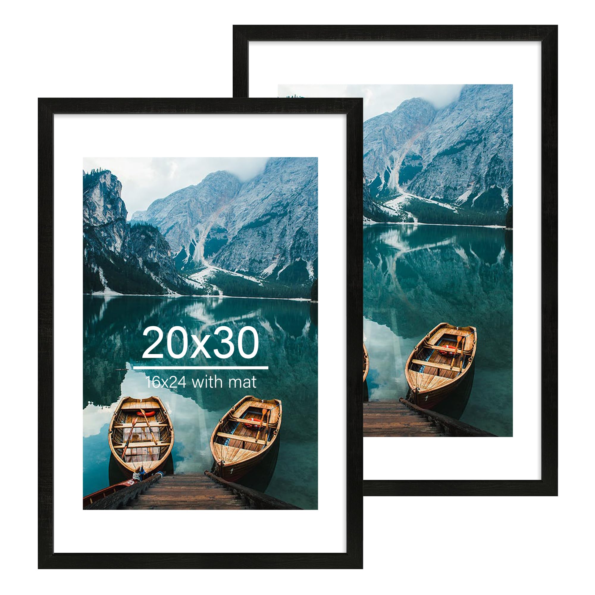 Juego de 2 marcos de 20 x 30 pulgadas, estilo rústico de madera negra, para mostrar imágenes de 16 x 24 pulgadas con paspartú o pó