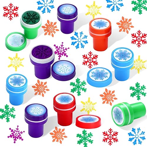 Miniatura 5 de Skylety 60 sellos de invierno con diseño de copos de nieve, sellos de plástico de colores surtidos para hacer tarjetas, regalos de fiesta de