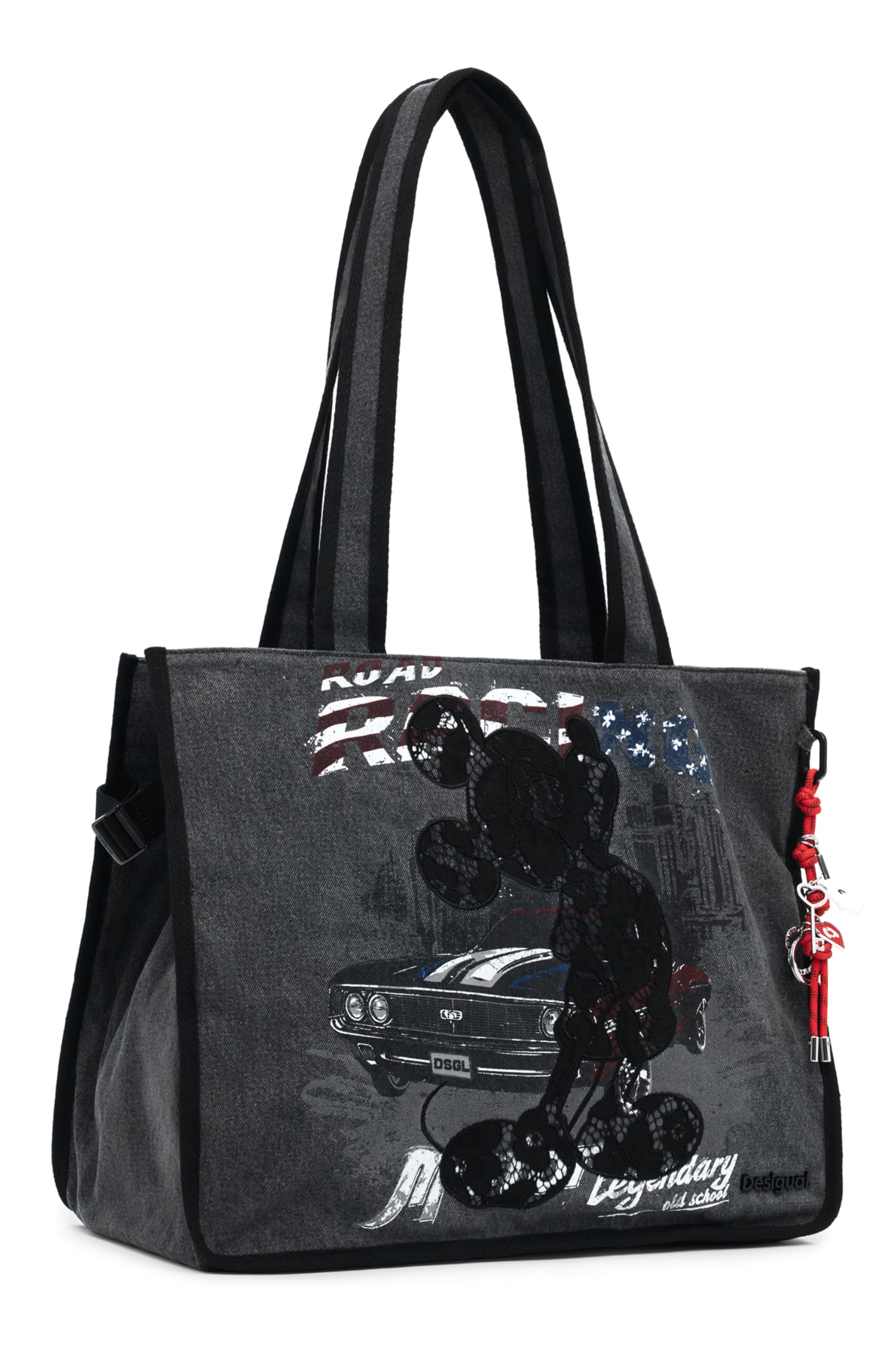 Desigual Unisex's Bag_Mickey SHOPPINGBAG, czarny/biały, jeden rozmiar, czarny/biały, Rozmiar Uniwersalny