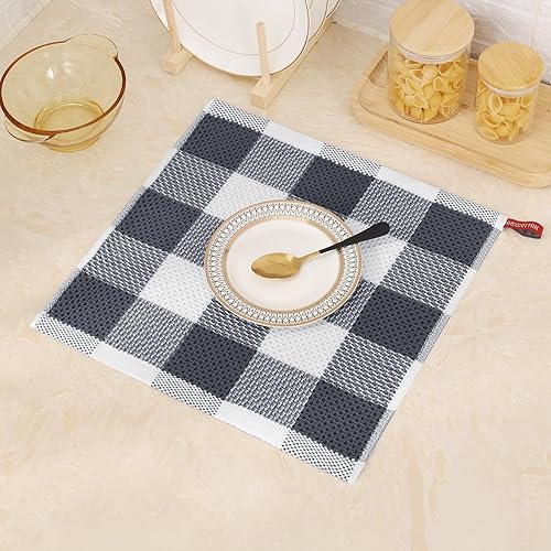 Miniatura 8 de Mordimy Trapos de cocina a cuadros 100% algodón, 12 x 12 pulgadas, súper suaves y absorbentes, de secado rápido, trapos de cocina para cocina,