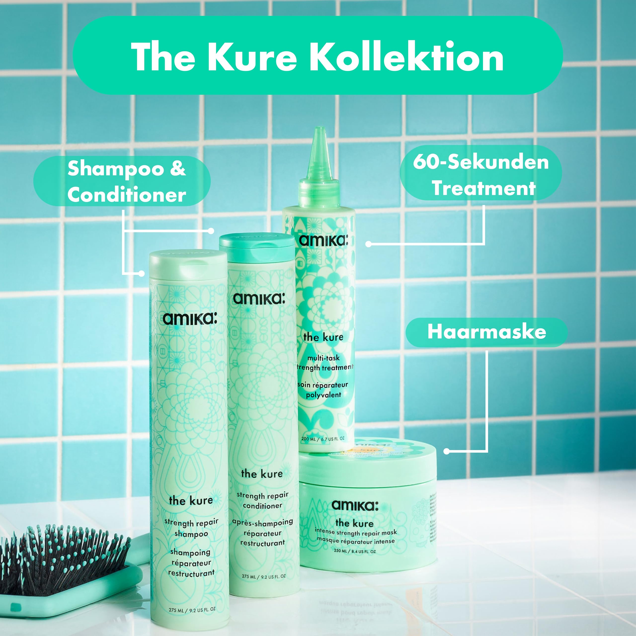 amika The Kure Strength Repair Shampoo 1000ml I Reparatur-Shampoo für trockenes & geschädigtes Haar I Mit Sanddorn und Shea-Butter I Stärkt, spendet Feuchtigkeit & reduziert Haarbruch I Vegan