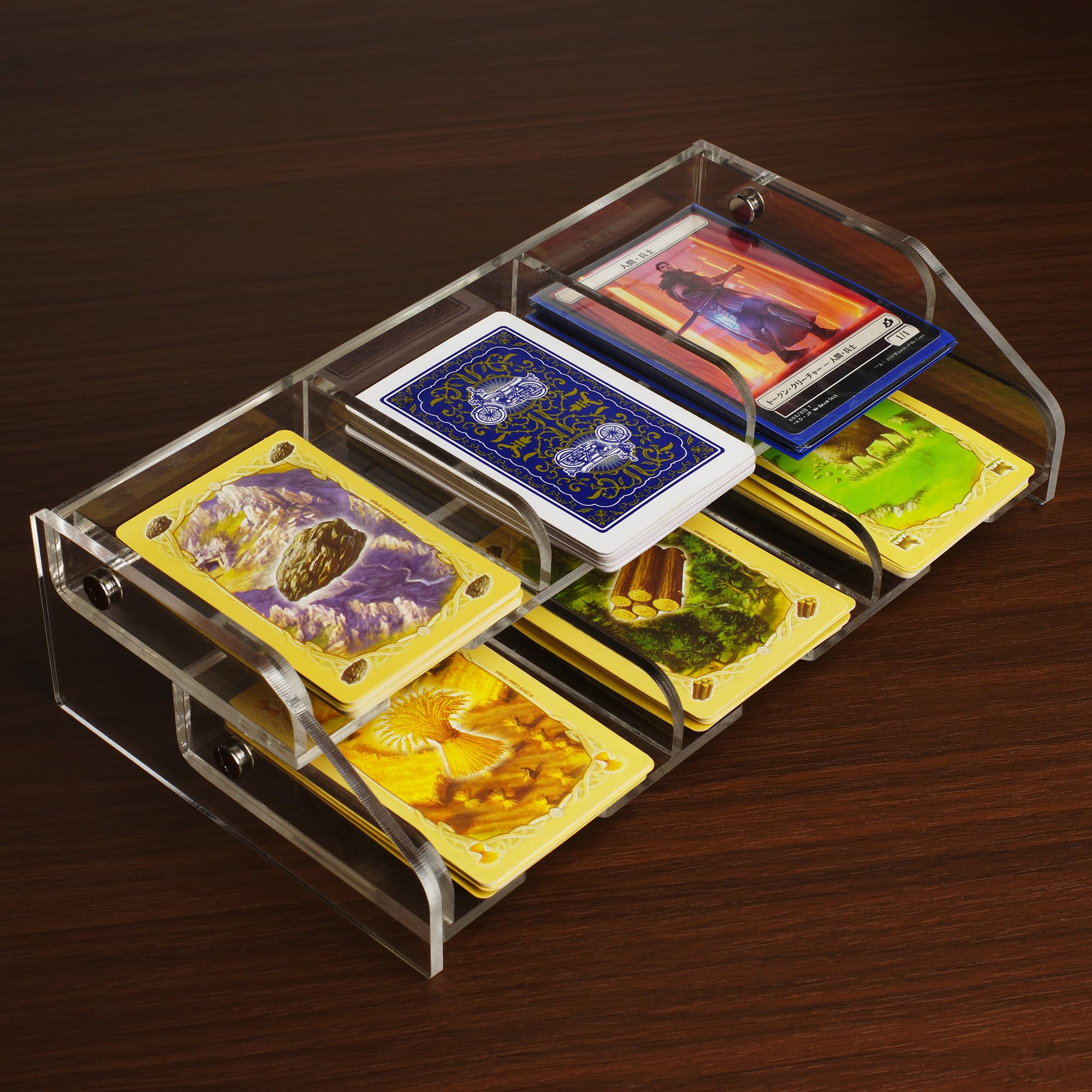 Aizesuro 71mm Wide 2 Shelf Acrylic Card Tray Organizer, Resource Card Holder Compatible with Catan Settlers, TCG Board Game