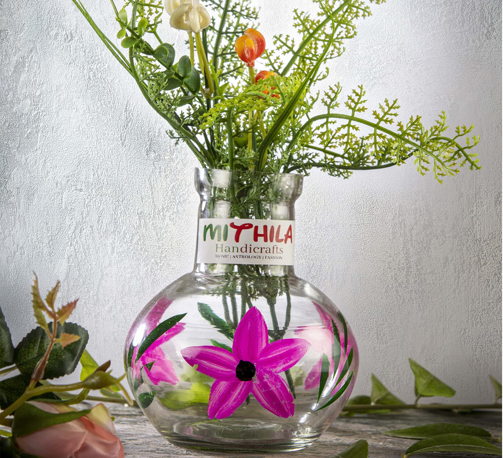 Mithila Handicrafts Ball Shaped Round Glass Vase | for Money Plant | Lucky Bamboo Plant | Elegant Vase | Flower Pot | 12X10 cm, Clear