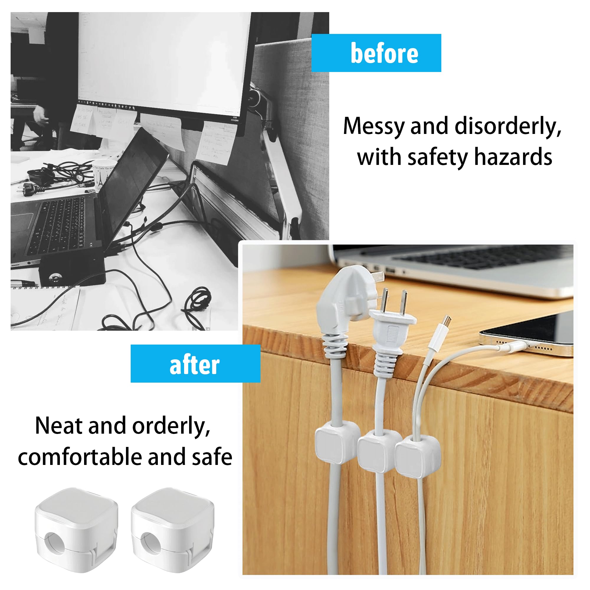 6PCS Cord Organizer Holder White Cable Organizer Hide Phone Charging Cable Keeper Secure Magnetic Desk Cable Clips Management for Home Office Desk Bedside Tables Kitchen Car and Wall - Image 4