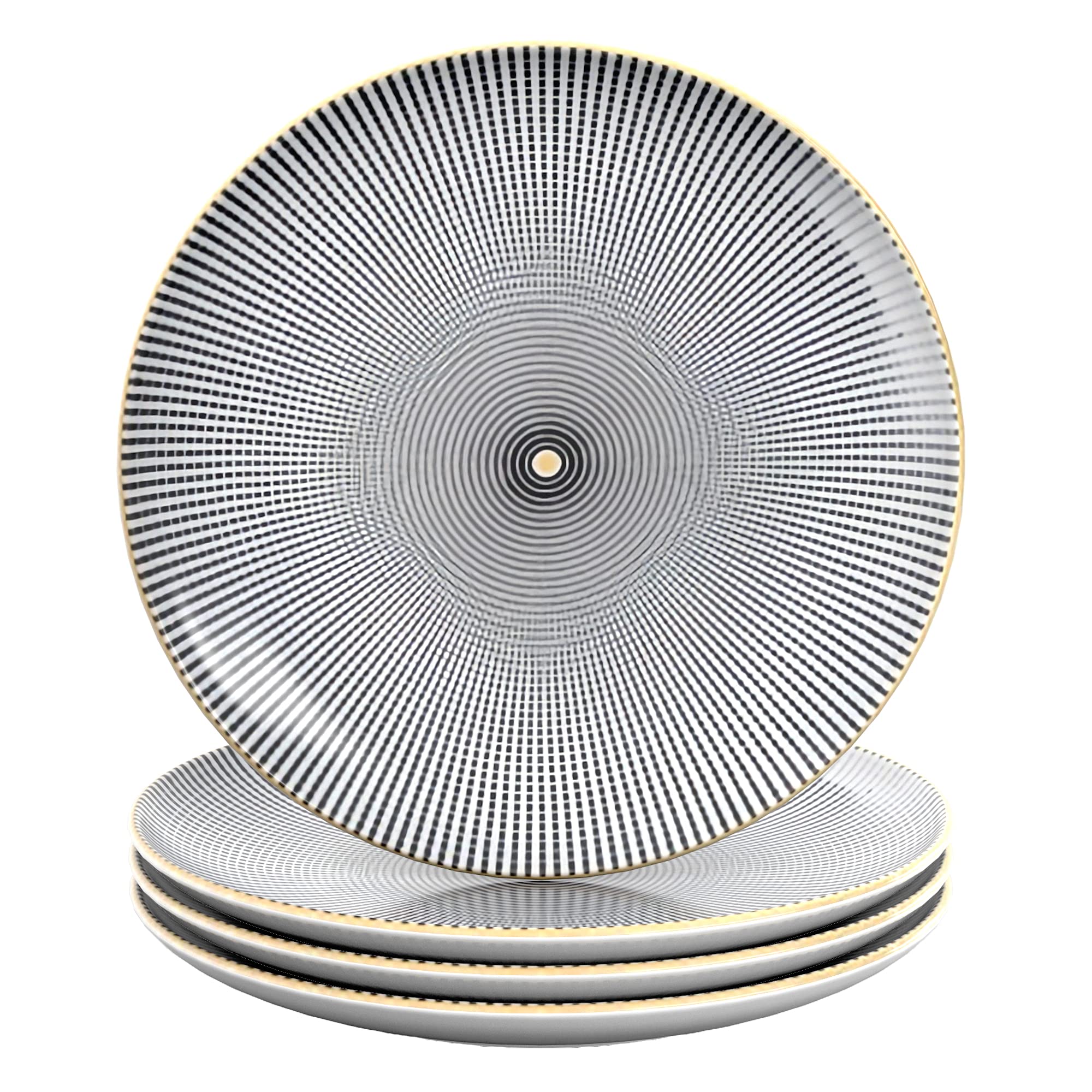 INTIRILIFE 4x Plato de porcelana en Infinito - Negro y Blanco - Diámetro 15.3 cm - Plato de desayuno, plato de postre, plato de servir para ensalada, fruta, pasta, postre, plato principal y snacks