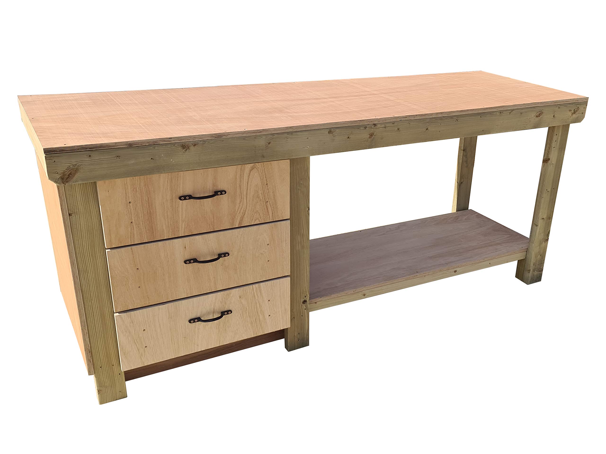 Arbor Garden Solutions Natural Wooden Workbench Eucalyptus Hardwood Top - With 3X Drawer Tool Cabinet And Storage Shelf (6Ft)