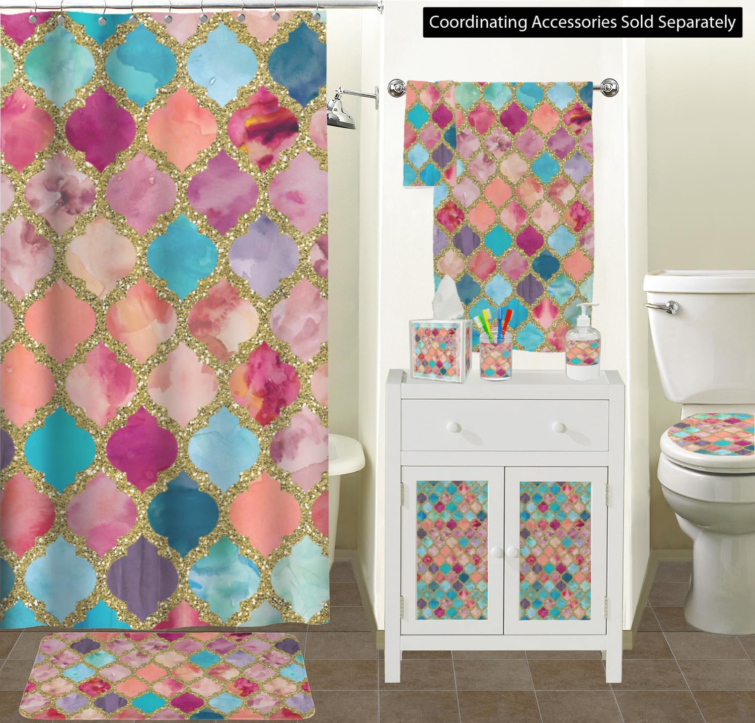 YouCustomizeIt Glitter Moroccan Watercolor Toilet Seat Decal - Elongated