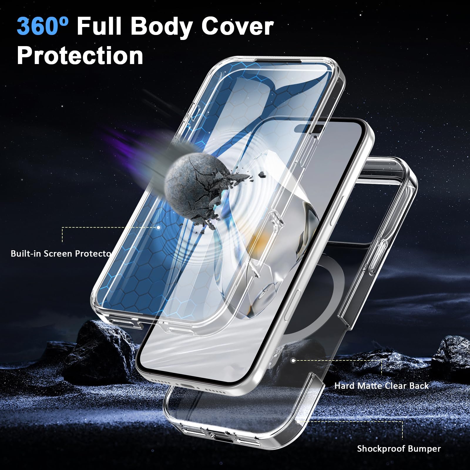 Custodia integrale antiurto per iPhone 17 Pro Max con supporto magnetico invisibile [compatibile con MagSafe] Protezione schermo integrata, protezione militare contro le cadute, copertura