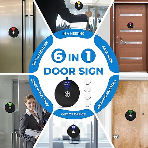 Miniatura 5 de Señales de puerta de oficina con 6 opciones fuera de la oficina trabajar de forma remota volver pronto en una reunión no molestar cartel de
