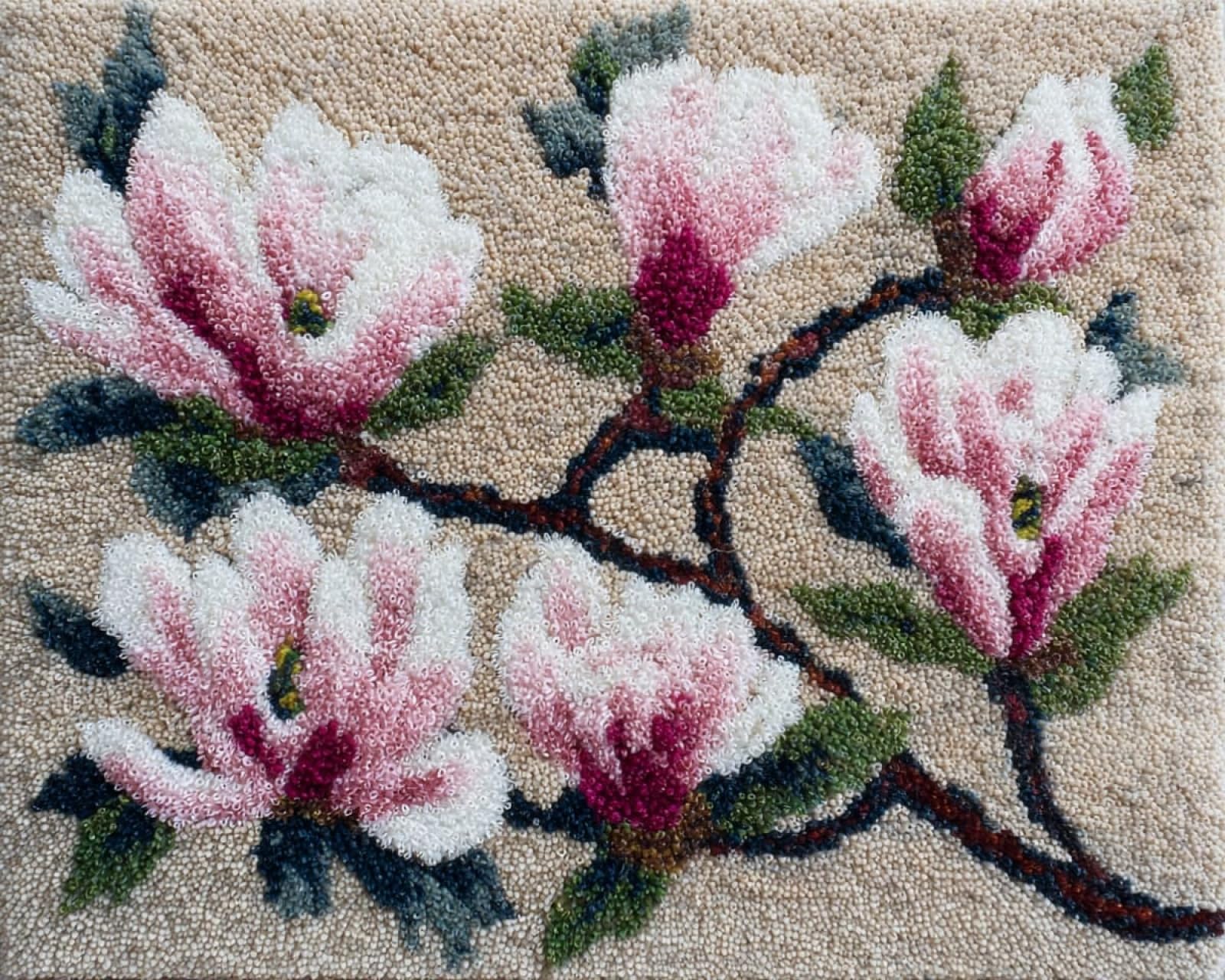 Wallphantom Latch Hook Rug Kit for Adults,Beautiful Magnolia Flowers,Printed Canvas Crochet Yarn Floor Mat Embroidery DIY Hook and Latch Kit Carpet for Christmas Decoration,52x38cm