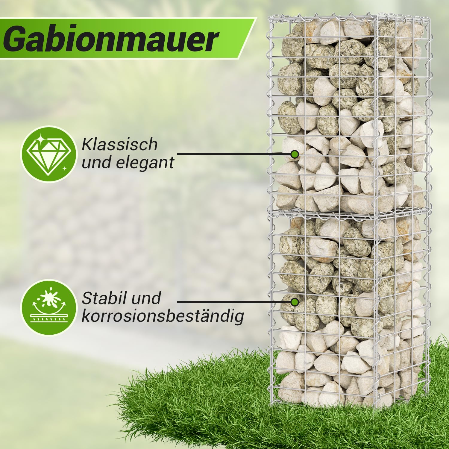 Lot de 4 gabions 100 x 30 x 30 cm, paniers gabions en acier galvanisé, épaisseur de fil 4 mm, largeur de maille 5 x 10 cm, gabion pour clôture et jardin, convient pour les pierres de 6 à