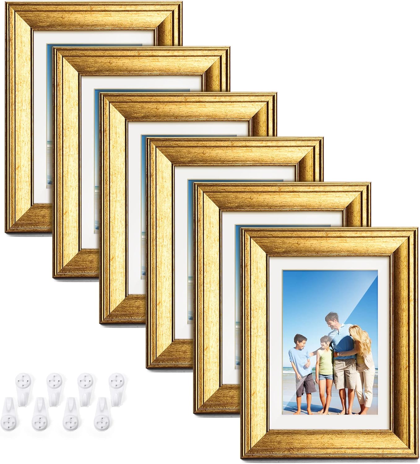 TWING 5x7 Gold Picture Frames Set of 6, Gold Frames