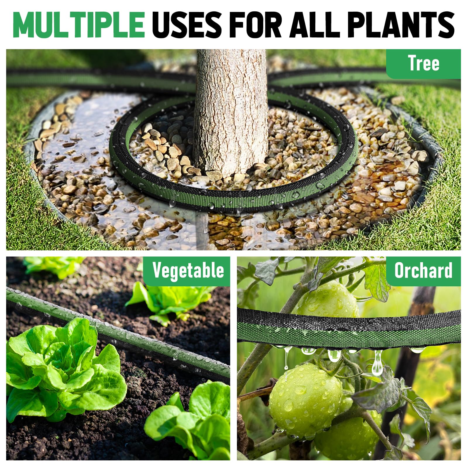 Tubo piatto per irrigazione a goccia, 30 m, per giardino e prati, 80% di risparmio idrico, con estremità in alluminio aeronautico anodizzato, flessibili a doppio strato (15 m x 2 pezzi)