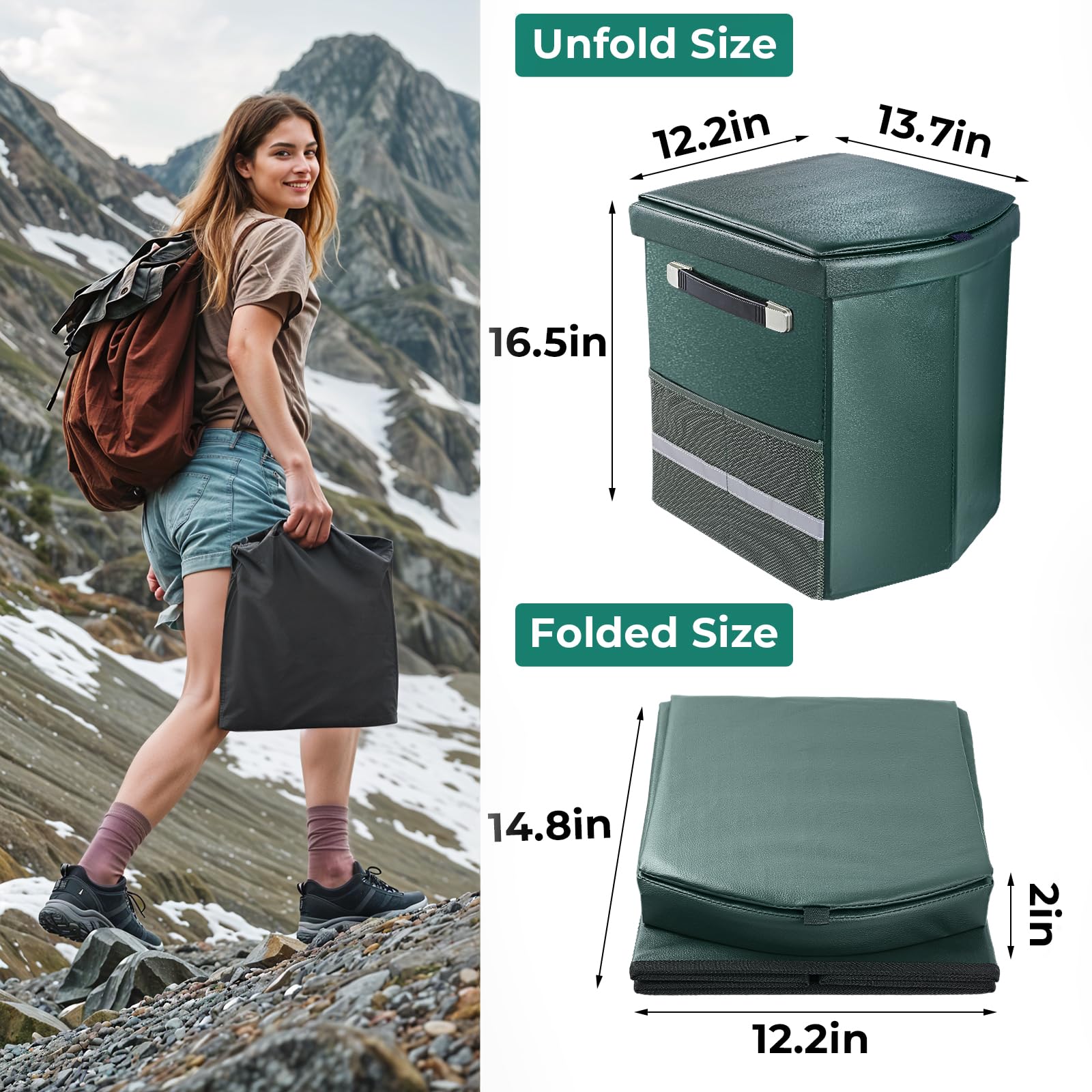 WC portatile per adulti, WC portatile XL per campeggio, 41,5 cm, WC da campeggio con coperchio, WC da campeggio con borsa, vasino da viaggio per campeggio, escursionismo, viaggi su strada, auto, tenda
