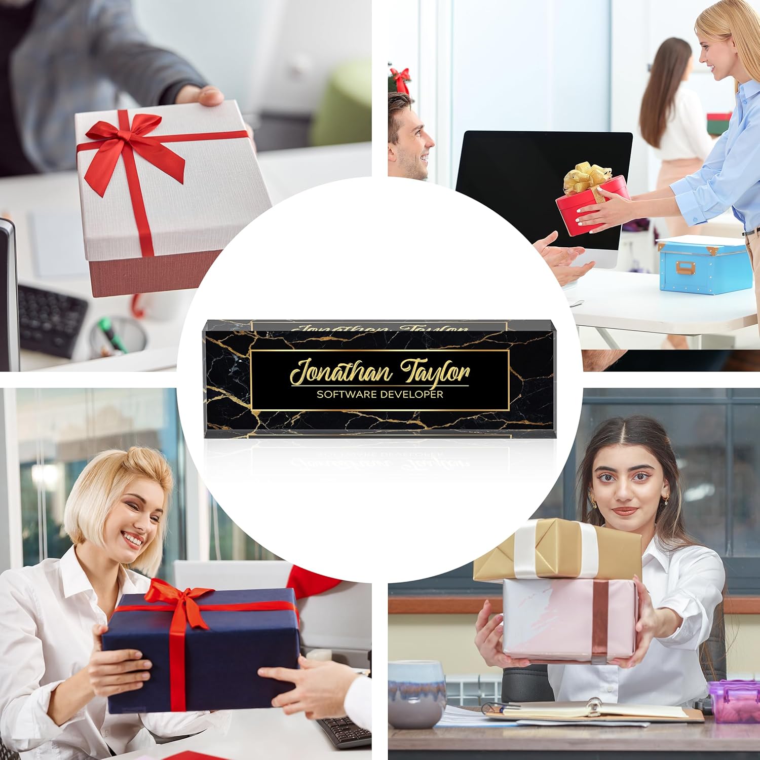 Custom Desk Name Plate Personalized, Acrylic Name Plate for Desk, Office Desk Decor for Women and Men, Employee Appreciation Gifts Office Gifts for Boss, Manager, Teacher, Nurse (Black Gold Marble) - Image 7