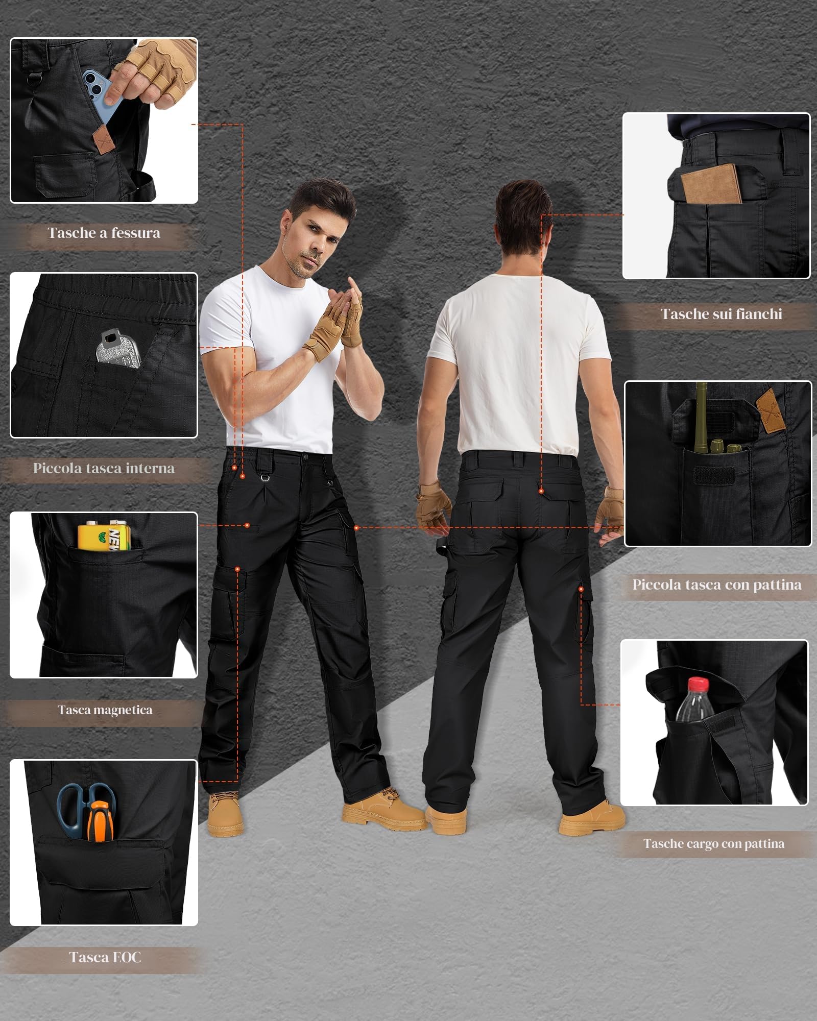 IGOLUMON Pantaloni da Lavoro Uomo Pantaloni Cargo Pantaloni Tattici con Multi Tasca Pantalone Uomo per Casual Campeggio Escursioni