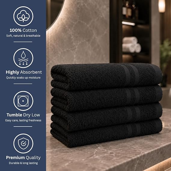 Bulk 72-Pack Professional-Grade Bleach Safe Salon Towels, 16 x 27, Black