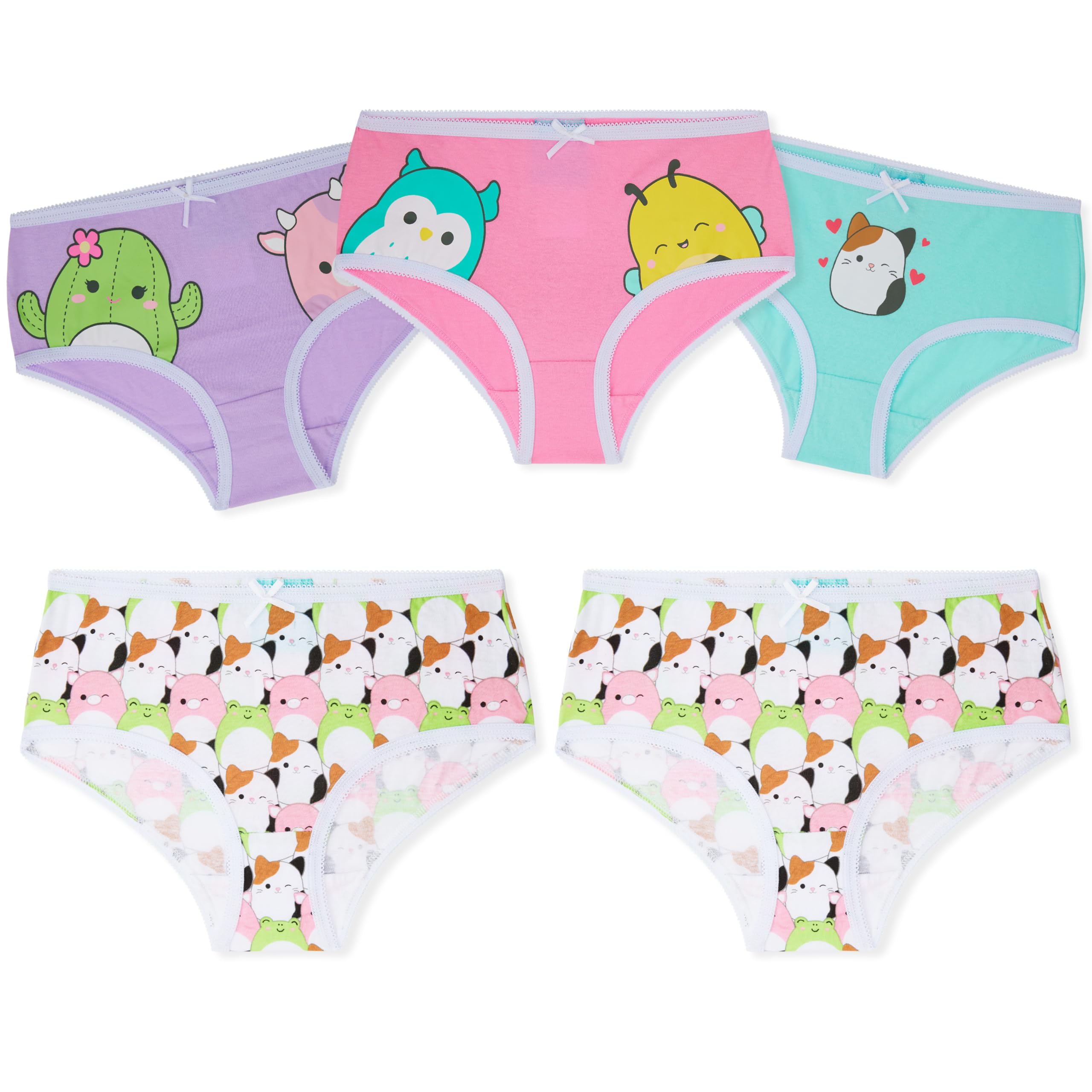 Squishmallows Girls Underwear 5 Pack Briefs Soft Cotton Panties Multipack Comfortable Kids Underwear for Girls