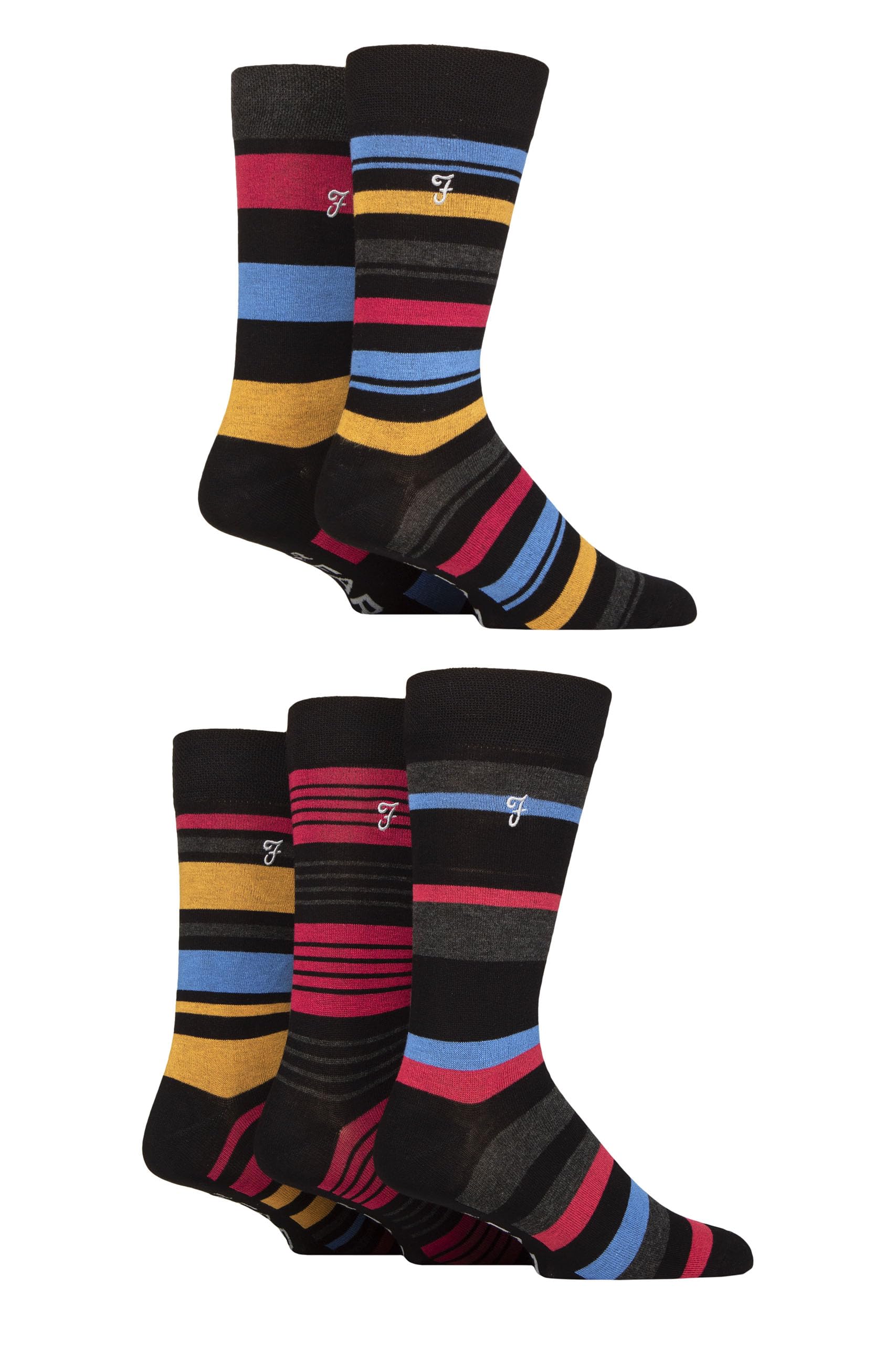 Farah Men's Stripe Crew Socks - Black/Red - Mens 6-11