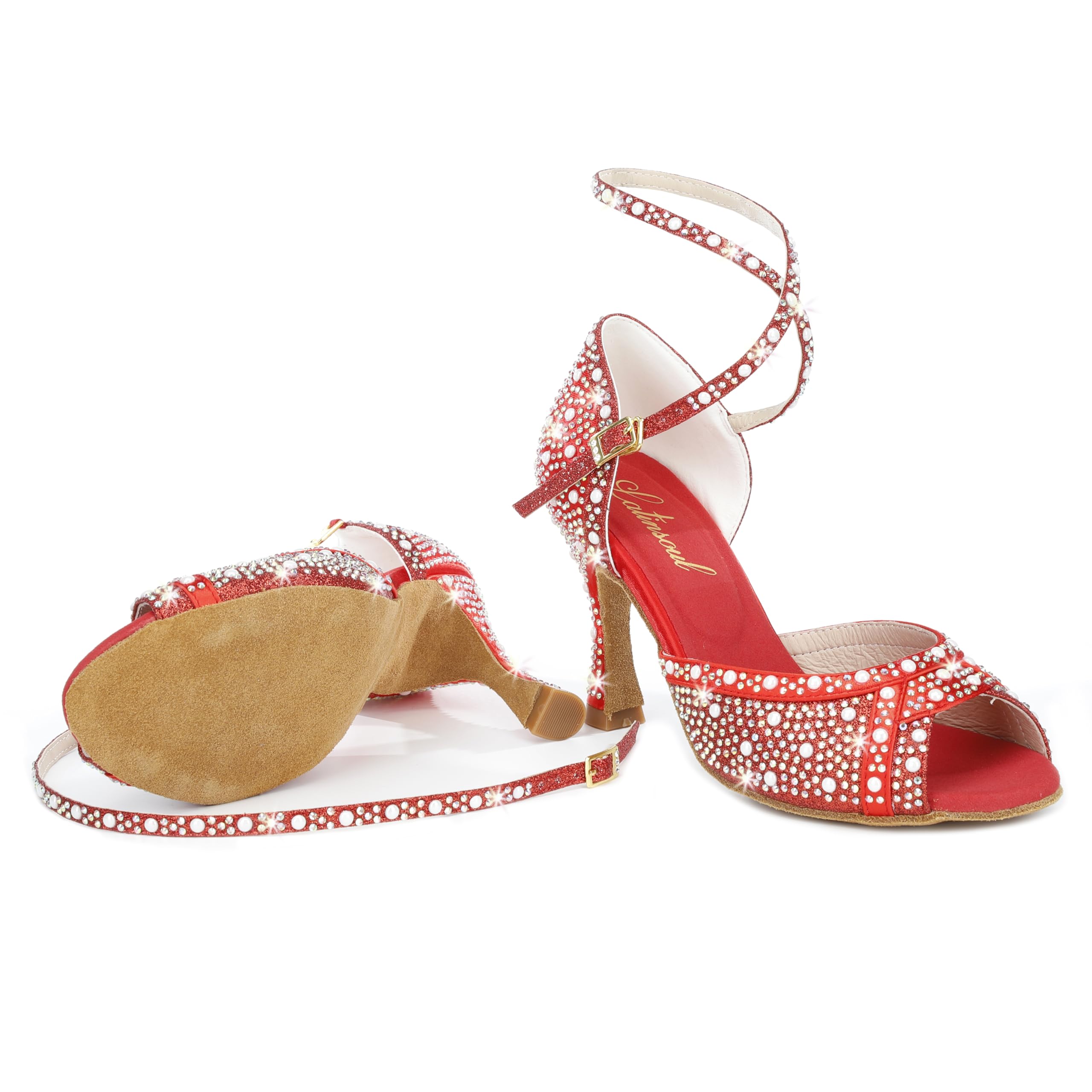 Latinsoul Y205-30 Scarpe da Ballo Latino Donna Open Toe con Decorazioni in Cristallo Tacco Alto comode ed Eleganti per Danza e spettacoli