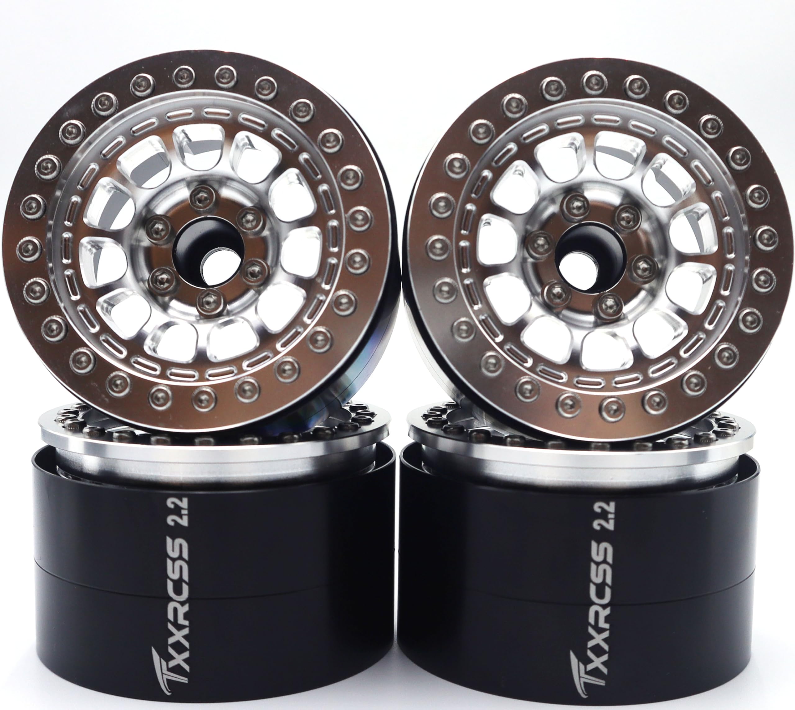 Txxrcss RC 2.2 Aluminum Alloy Beadlock Wheels and Tires Upgrades Accessories Rims for 1/10 SCX10 TRX4RC4WD and D90 RC Crawler Axial Remote Control Car