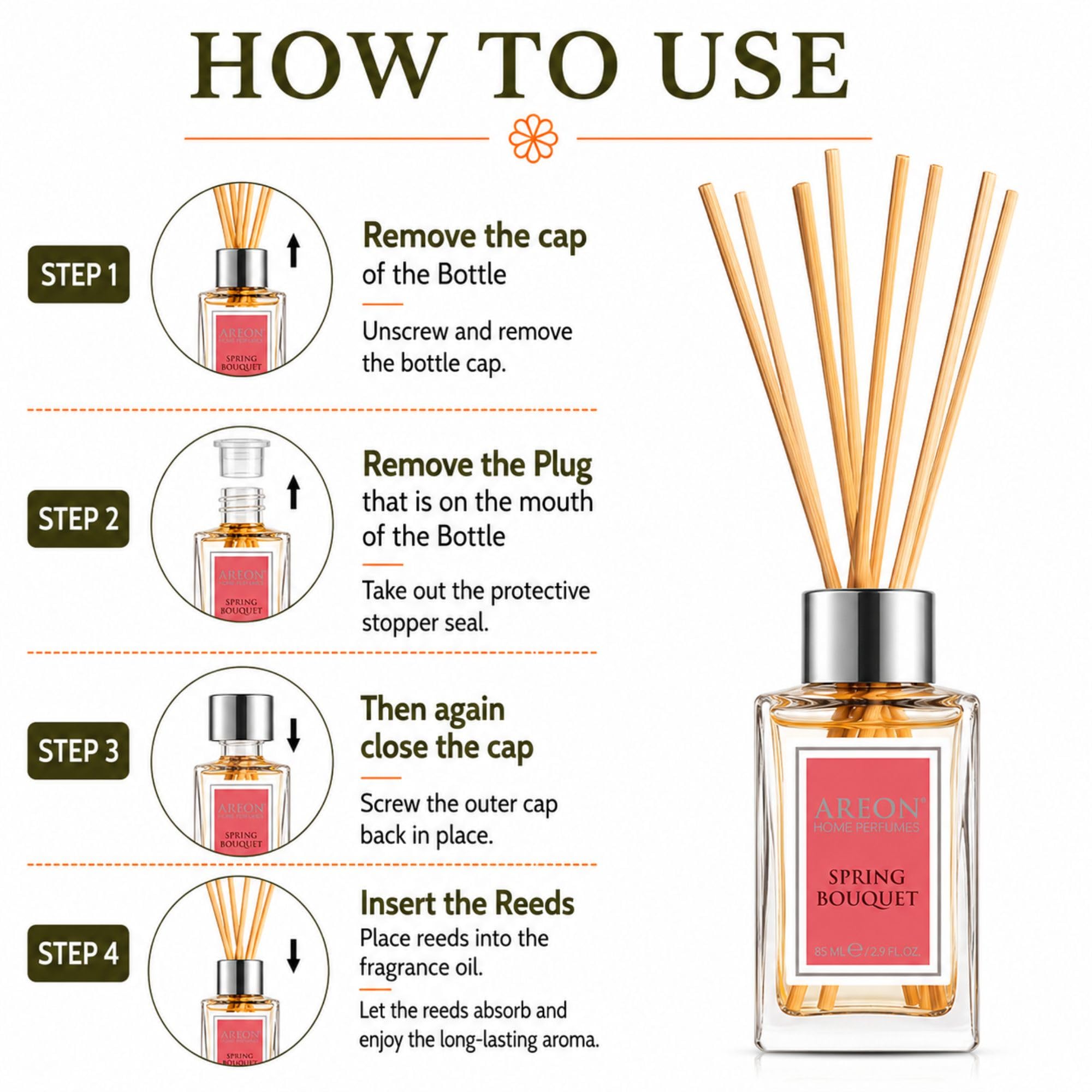 Zapach do pomieszczeń Areon Home PARFUM Dyfuzor z patyczkami rattanowymi Home & Office (paczula-lawenda i wanilia 85 ml)