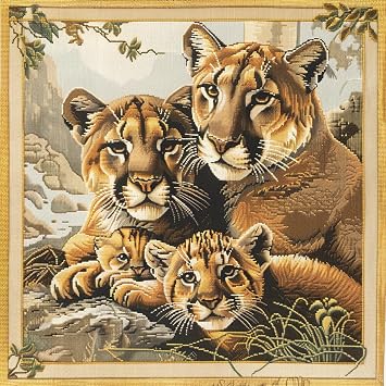 Mountain Animal Lion DIY 11CT Stamped Cross Stitch Kits for Beginners Easy Needlepoint Embroidery Counted Cross Stitch Art Craft for Wall Decoration 14x14inch1
