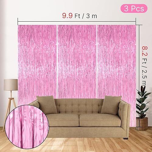 Vista 133 de PartyWoo Cortinas de flecos de aluminio plateadas, 2 serpentinas plateadas de 3.3 x 6.6 pies, telón de fondo con flecos, fondo de oropel, cortina