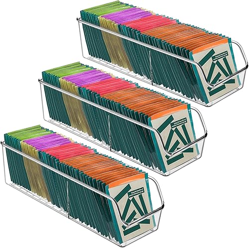 Organizador de bolsas de té de 3 piezas, 11 x 3.5 x 3 pulgadas, soporte transparente para bolsas de té, organizadores de almacenamiento de bolsas de