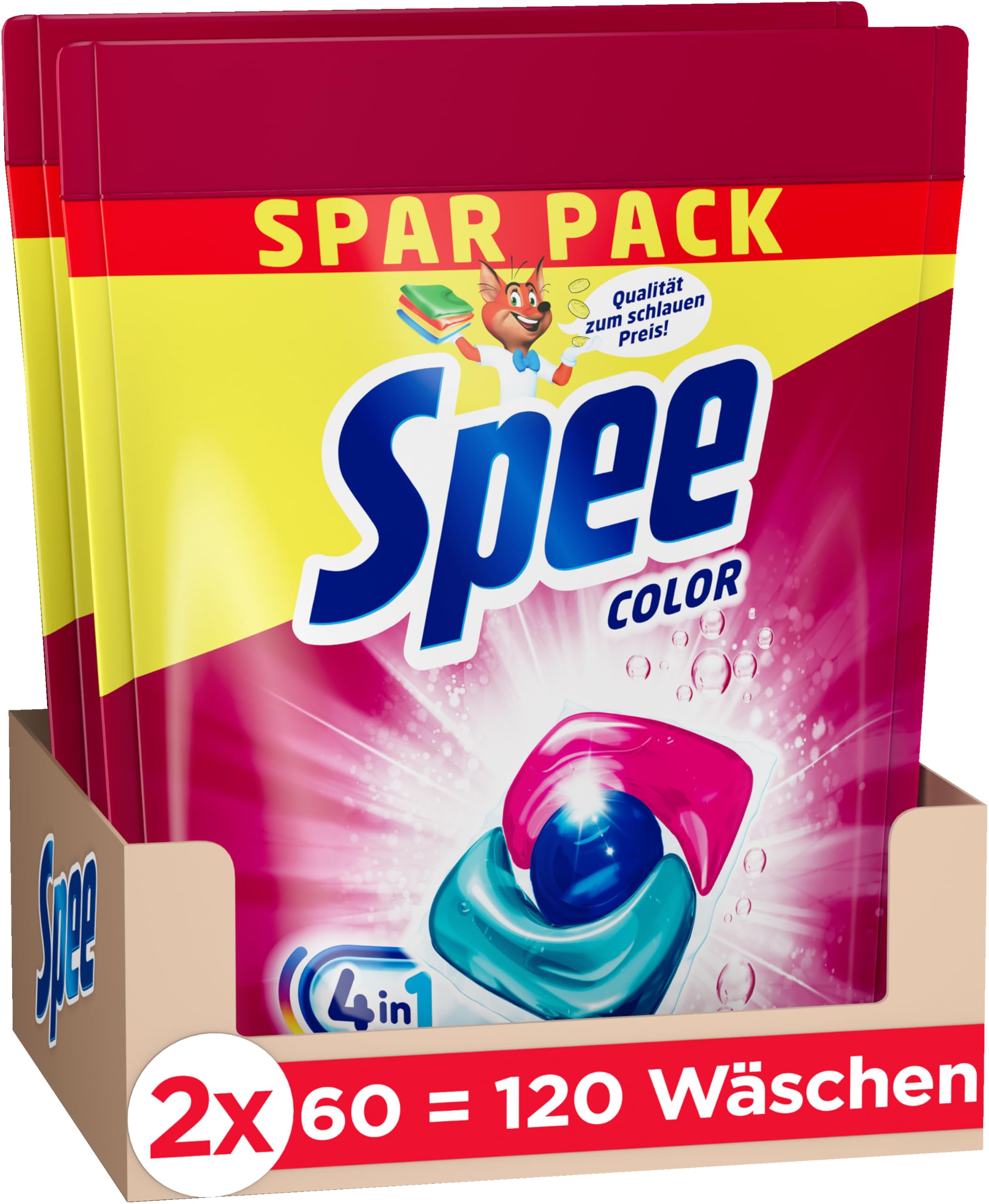 Spee Power Caps Color (120 Waschladungen), mit 4 in 1 Formel verleiht Reinheit, Strahlkraft & Frische, Waschmittel mit Extra Frische-Effekt, 20–60 °C