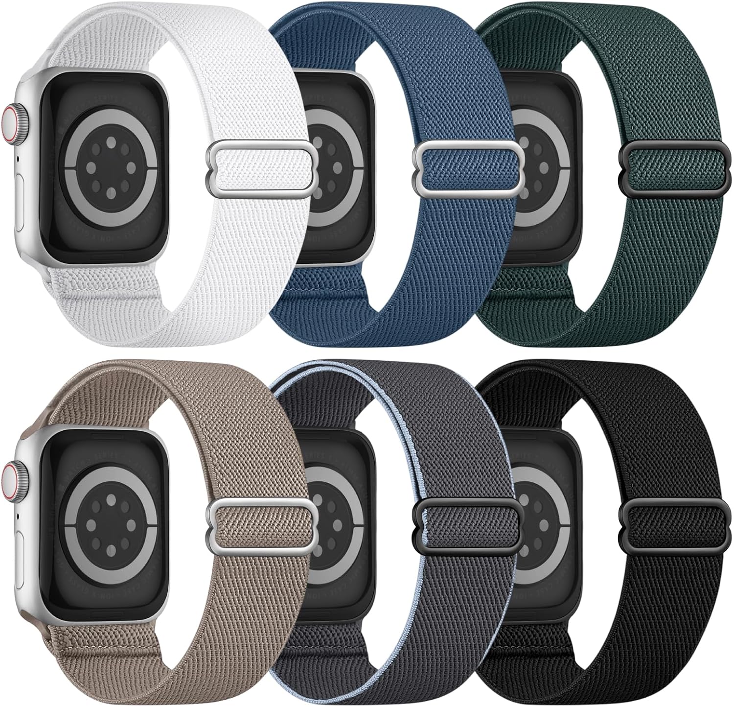 6 Pack Stretchy Solo Loop Compatible with Apple Watch Band 45mm 46mm 44mm 42mm 49mm 41mm 40mm 38mm Men Women, Braided Elastic Nylon Strap for iWatch Series 10 9 8 7 6 5 4 3 11 SE SE 2/3 Ultra Ultra 2