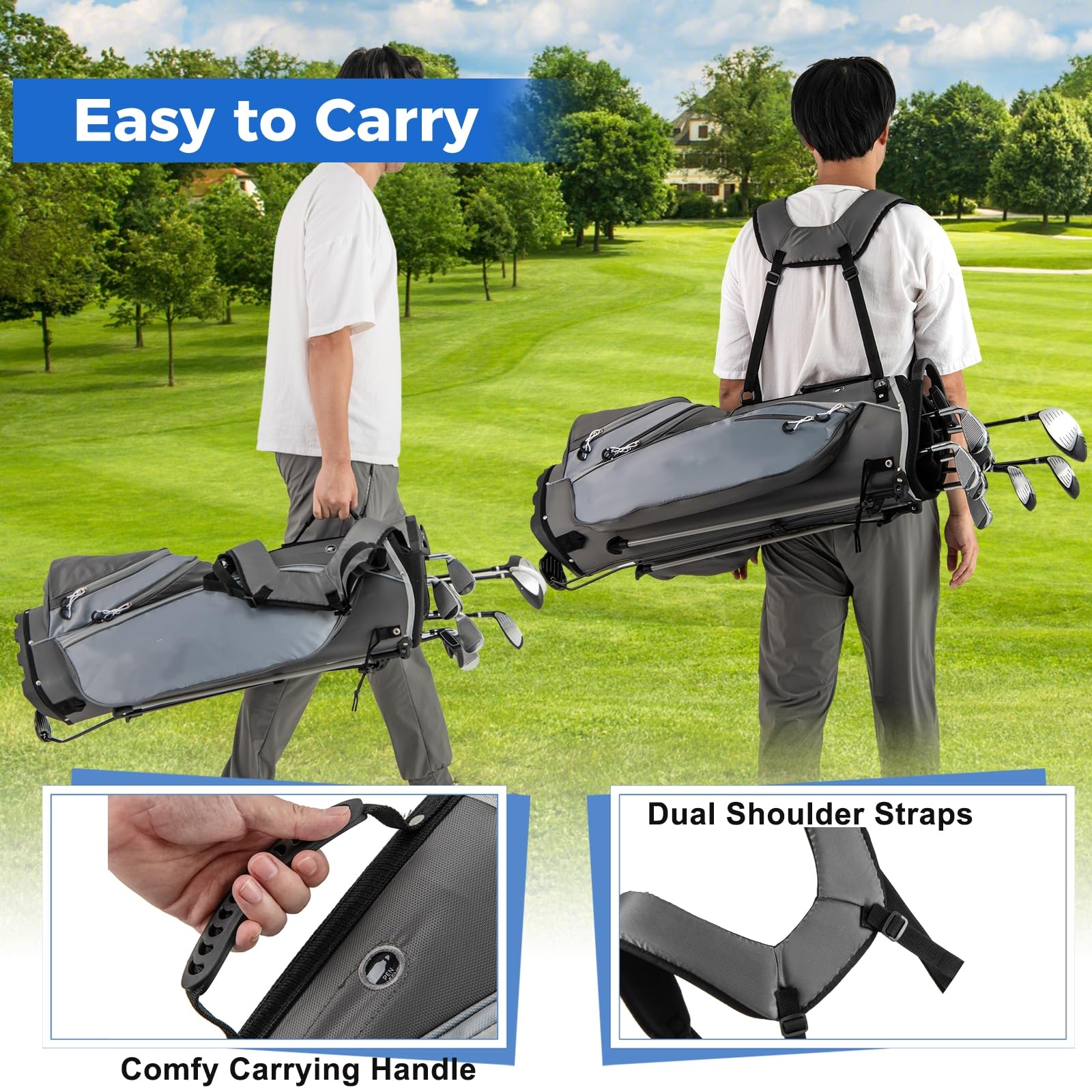 LIFEZEAL Komplettes Golfset für Herren, Golfset tragbar rechts, Stativtasche mit 7 Fächern, Putter, 3 Holz: Driver #1, Fairway #3, Hybrid #4, 5 Nadeln: #6, #7, #8, #9, Pitching Wedge