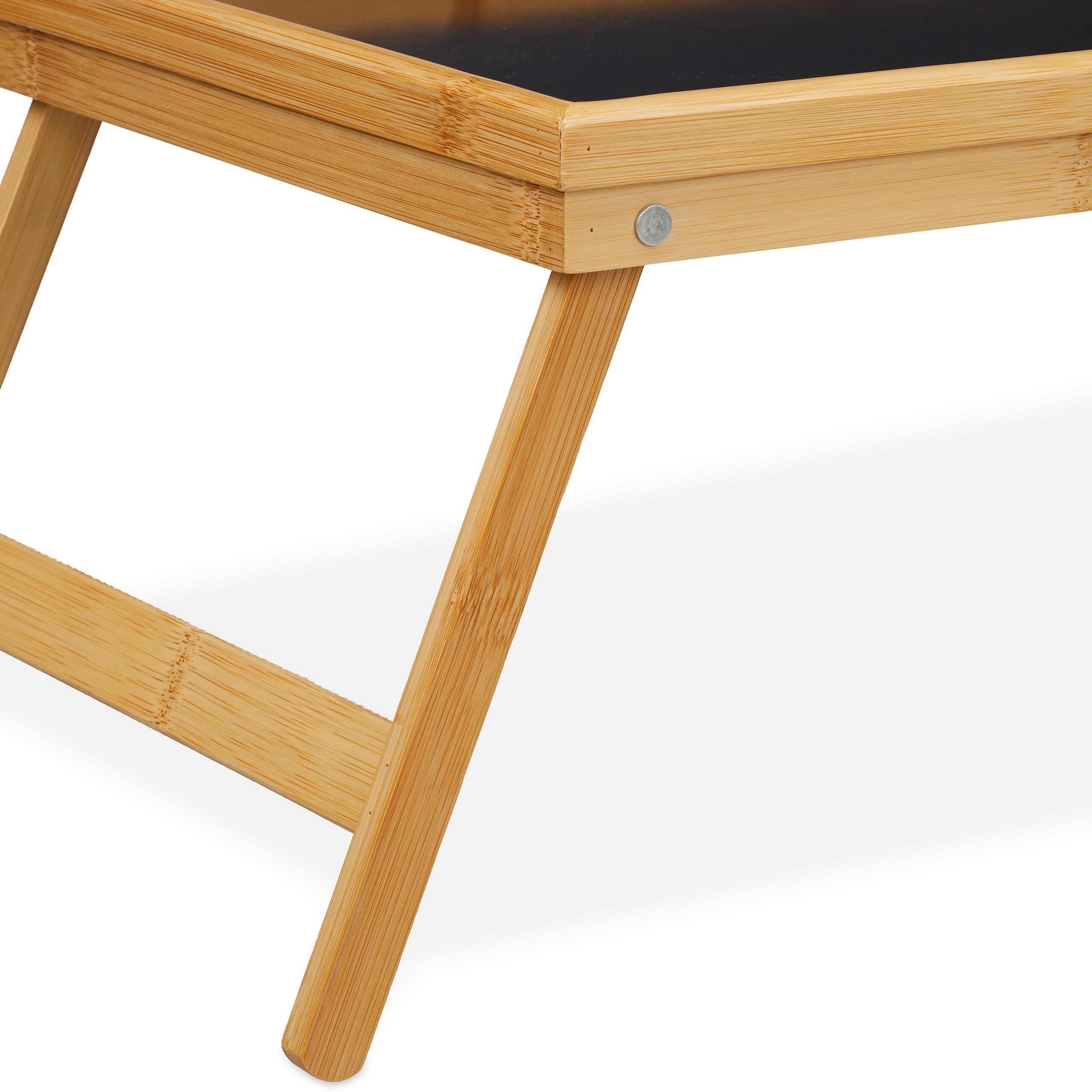 Relaxdays Vassoio Colazione a Letto, Tavolino bambù, Gambe Richiudibili Bordo Rialzato 23 x 61,5 x 31 cm, Marrone Nero
