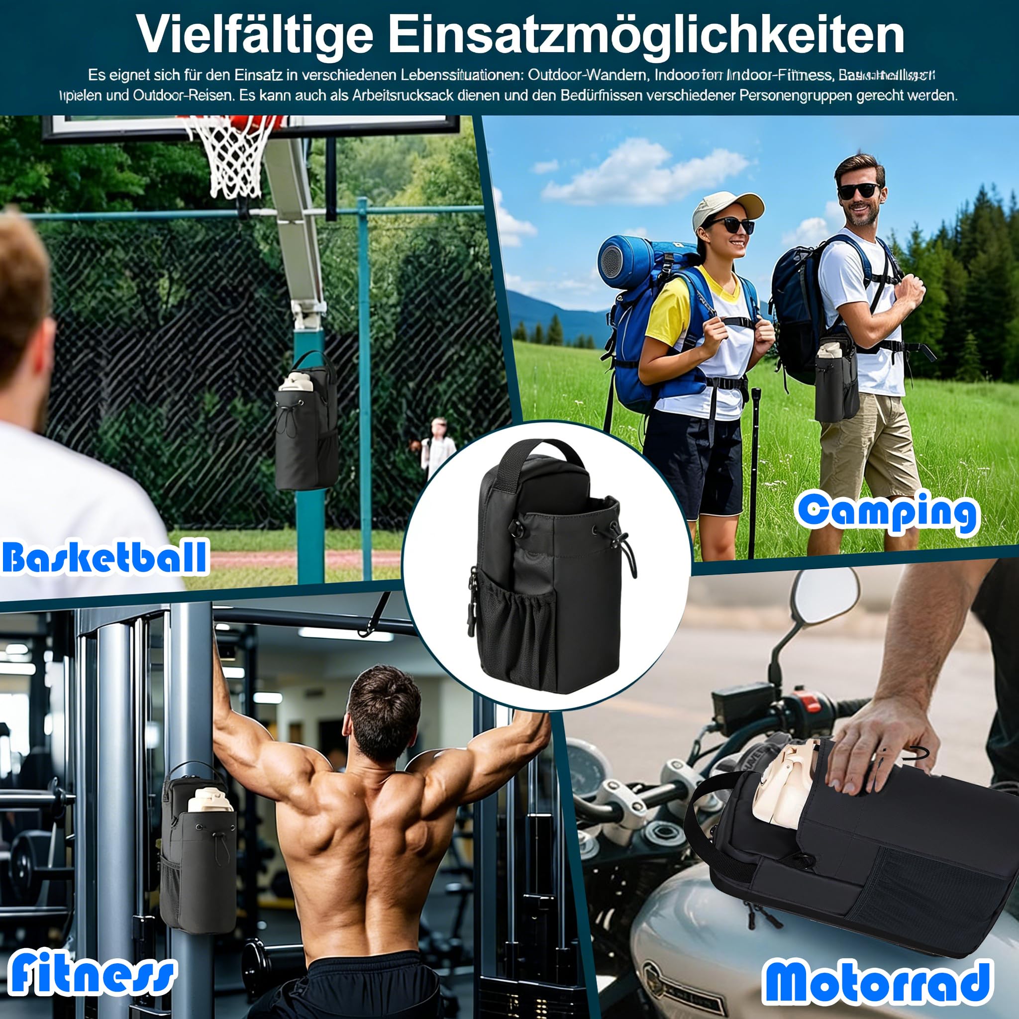 Sadodo Magnetyczna torba sportowa do studia fitness – mała torba gimnastyczna przylega do sprzętu treningowego – 25 x 15 x 11 cm torba dla mężczyzn i kobiet, w zestawie chłodzący ręcznik, kieszeń na
