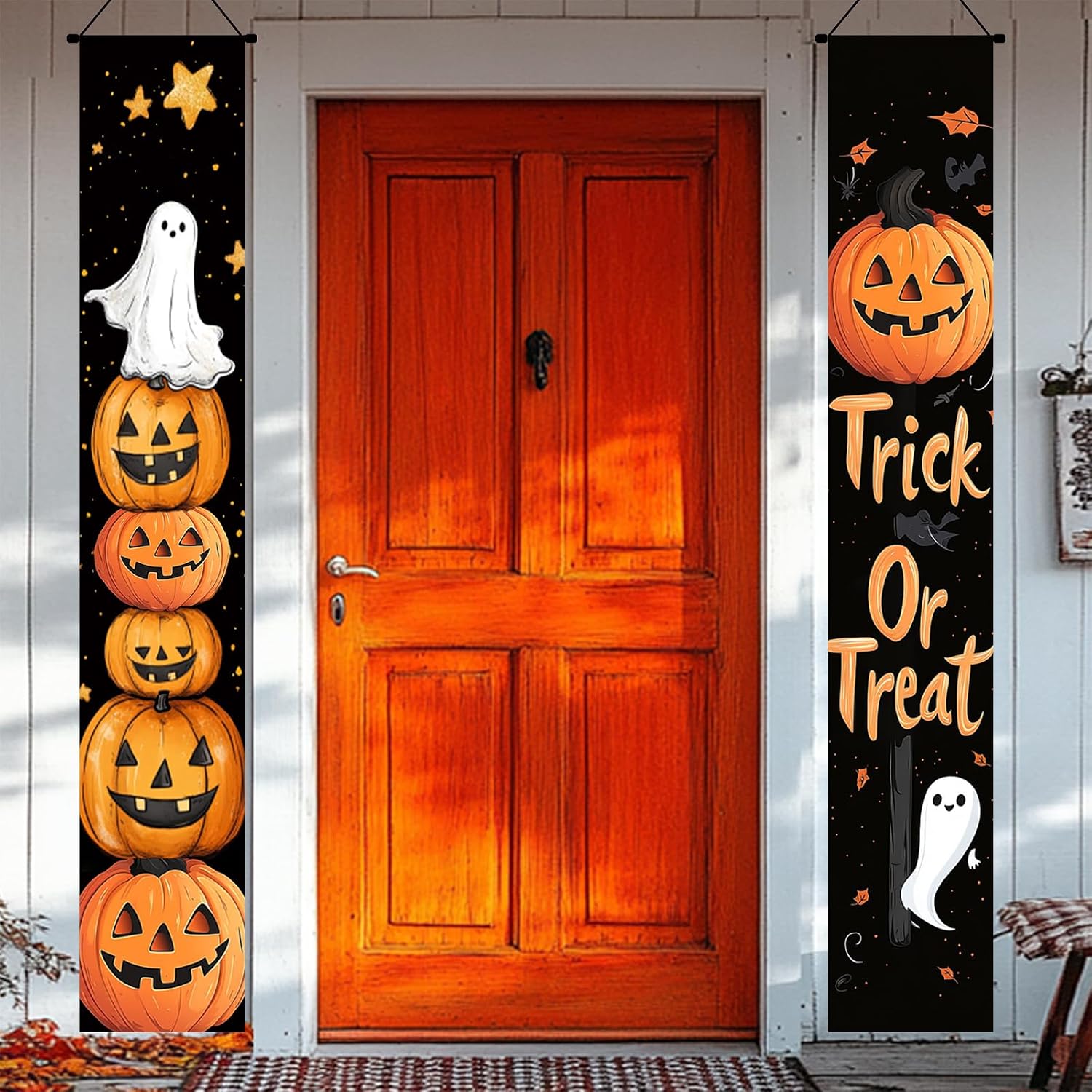 BlissYard Halloween Porch Banner 12x71 Inch Trick or Treat Door Sign Jack O Lantern Pumpkin Outdoor Hanging Decoration Happy Halloween Vertical Yard Flag for Home Party Entryway