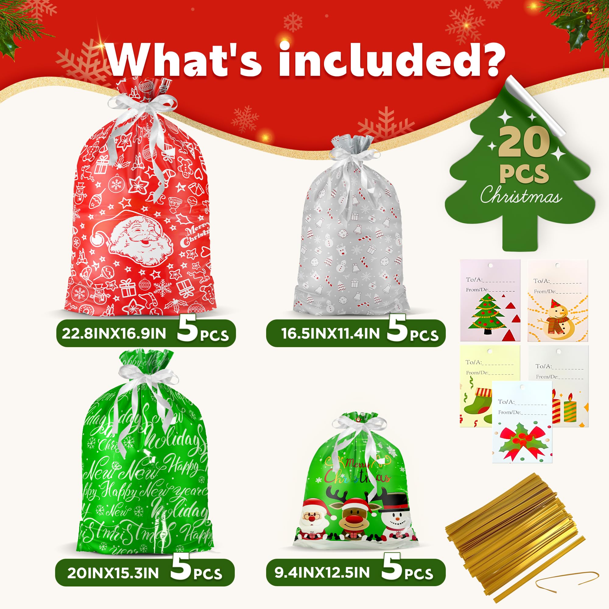 wyegey 20 bolsas de regalo de Navidad con cordón