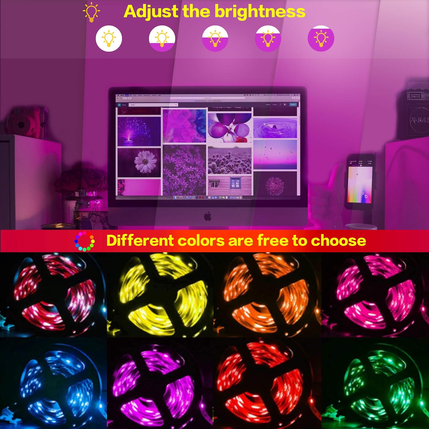 Black Friday - 60% OFF 133ft/40m High Quality 5050 RGB LED Strip Lights, Bluetooth led stip Light, Controlled via Smart app Controlled, Sync with Music, Ideal Decoration for Home, Garden, bar and Party (133ft)