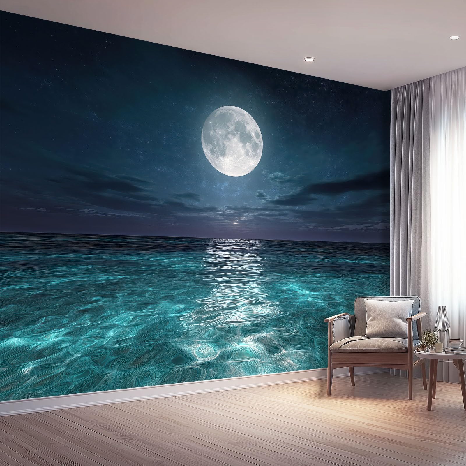 Papier peint panoramique 400x280 cm bleu noir lune pour salon